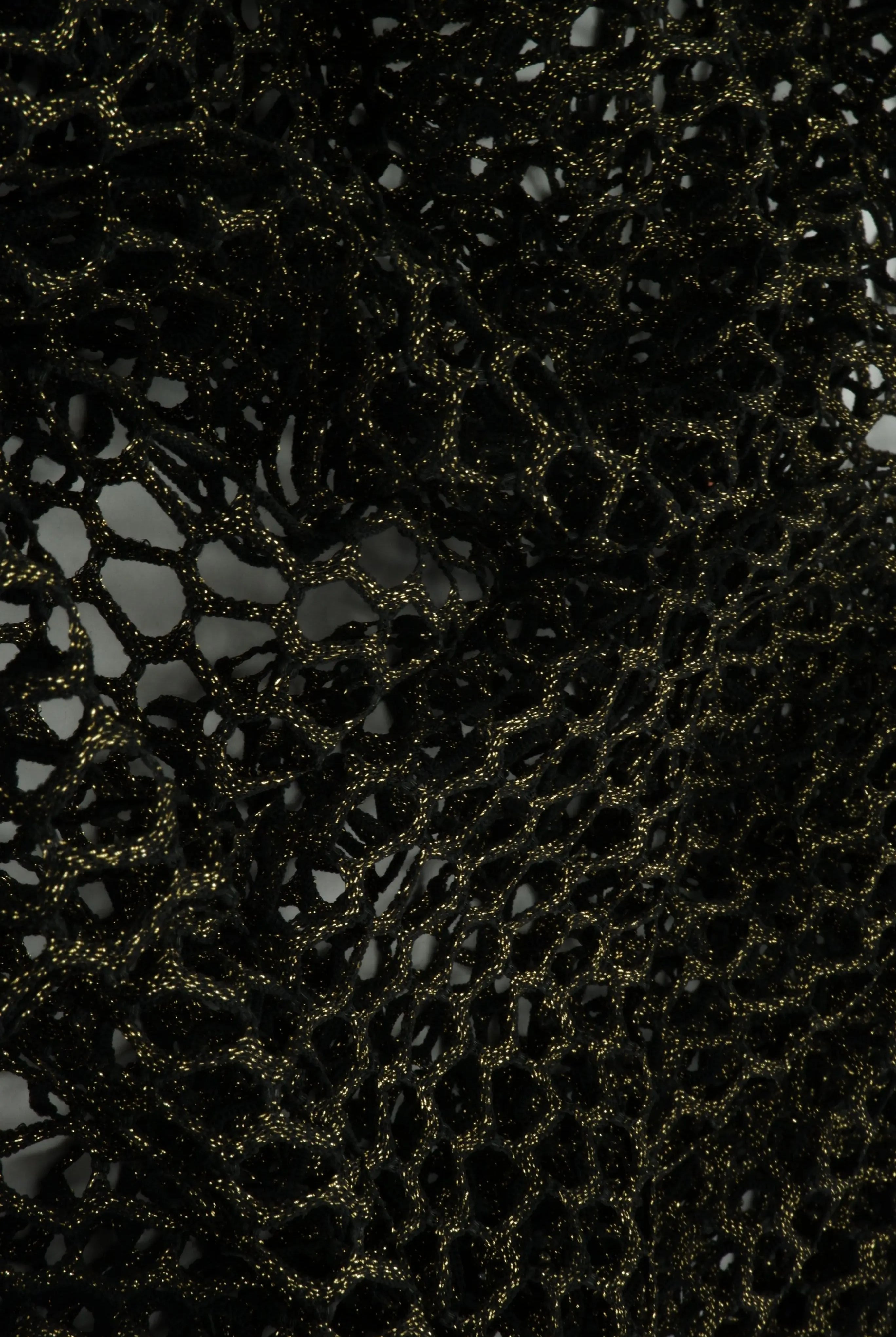 MESH-4467 BLK/GOLD BLACK BLOUSE BODYSUIT CAMI FLOCKING GOLD LOUNGEWEAR LUREX MESH NO-PRINT POLYESTER SOLID SPANDEX STRETCH TOPS TUNICS