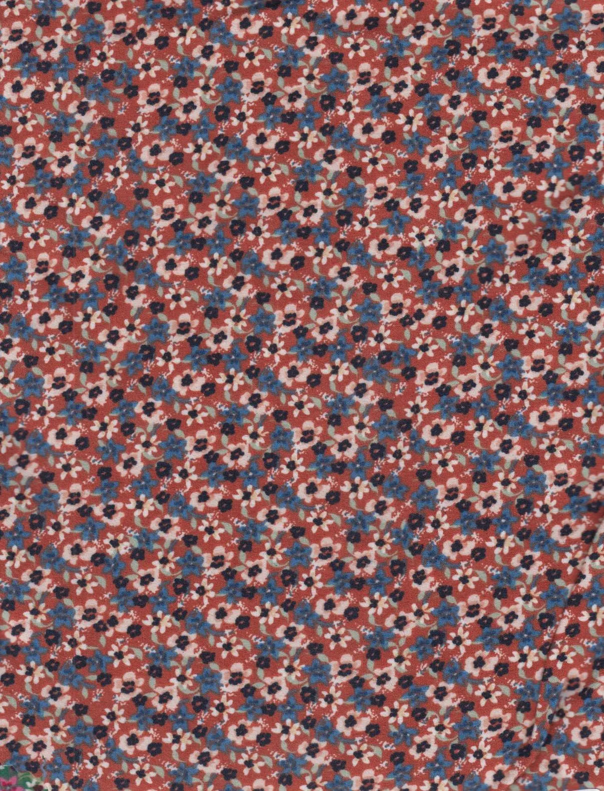 KNT2100-MS11150 TERRACOTTA BLOUSE BODYSUIT CAMI DITSY DRESS DTY BRUSHED FLORAL FLOWER KNIT POLYESTER PRINT SKIRTS SPANDEX STRETCH T-SHIRT TOPS TUNICS