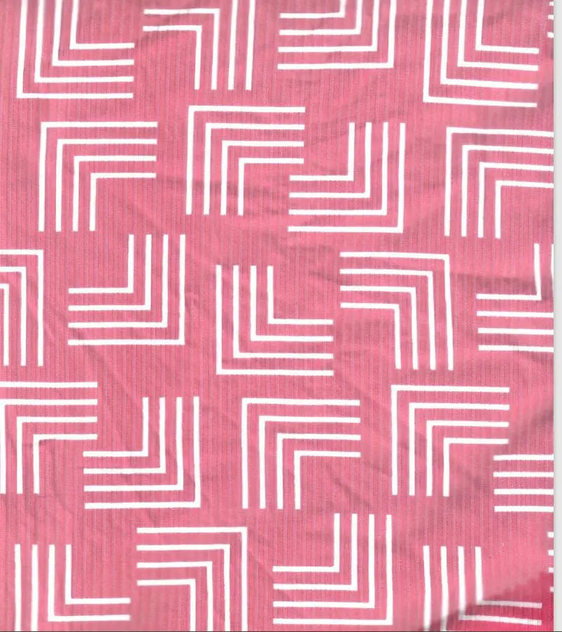 KNT3422-MS11156 FUSCHIA/IVORY BODYSUIT BOTTOMS CAMI DRESS GEOMETRIC KNIT LOUNGEWEAR PANTS PINK POLYESTER PRINT SKIRTS SPANDEX STRETCH T-SHIRT TOPS TUNICS WHITE