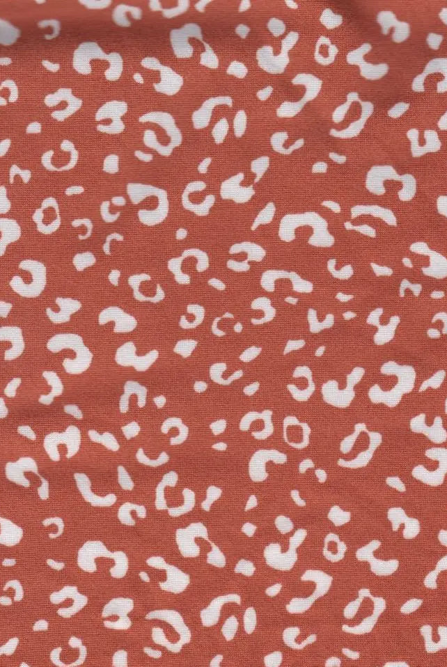 KNT2100-MS11199 RUST LT ANIMAL BLOUSE BODYSUIT CAMI DRESS DTY BRUSHED KNIT POLYESTER PRINT RUST SPANDEX STRETCH T-SHIRT TOPS TUNICS WHITE