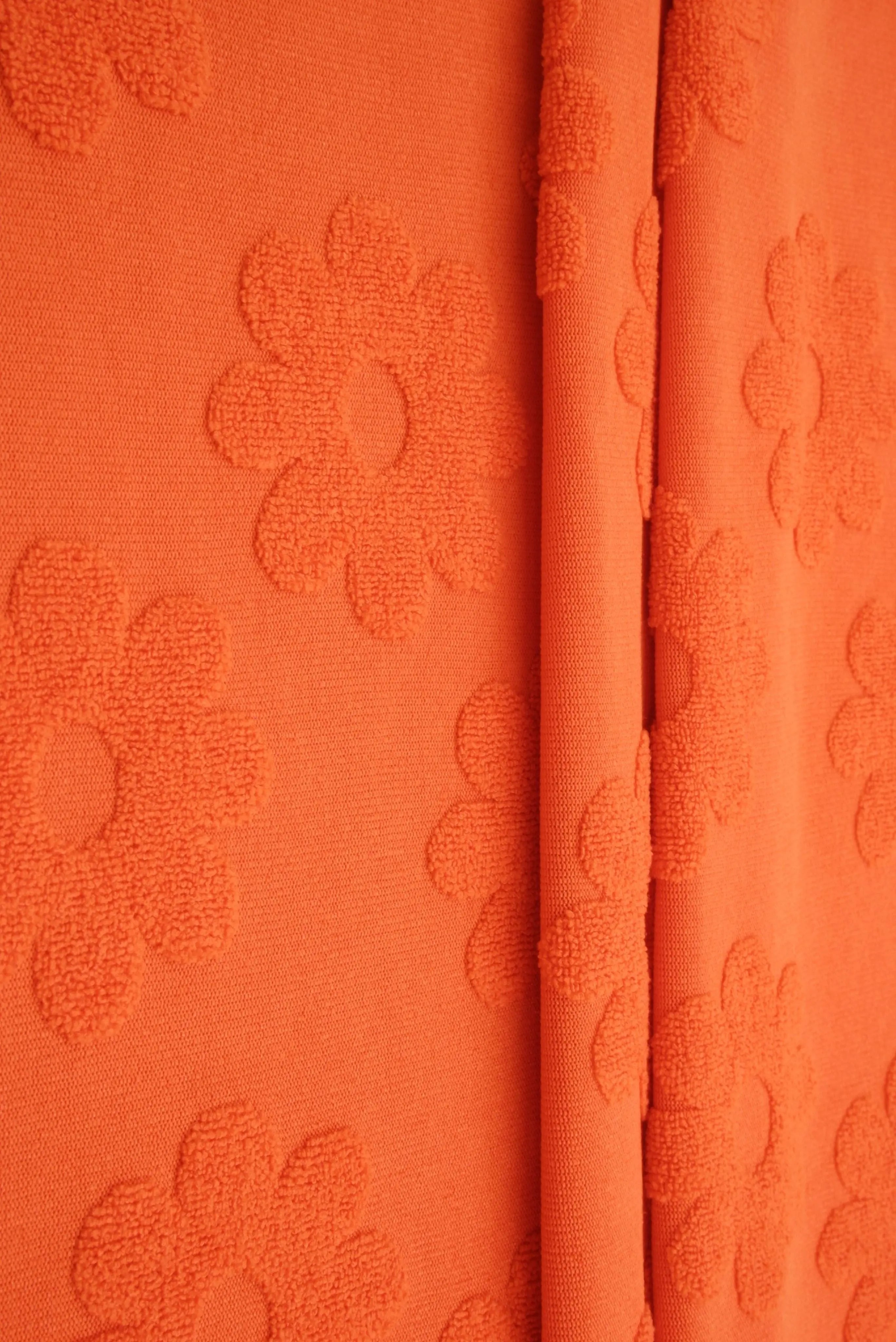 JACQ-4480 ORANGE BOTTOMS DAISY FLOWER DRESS GEOMETRIC JACQUARD KNIT LIVERPOOL ORANGE OUTERWEAR PANTS POLYESTER SKIRTS SOLID SPANDEX STRETCH SWEATER TOPS