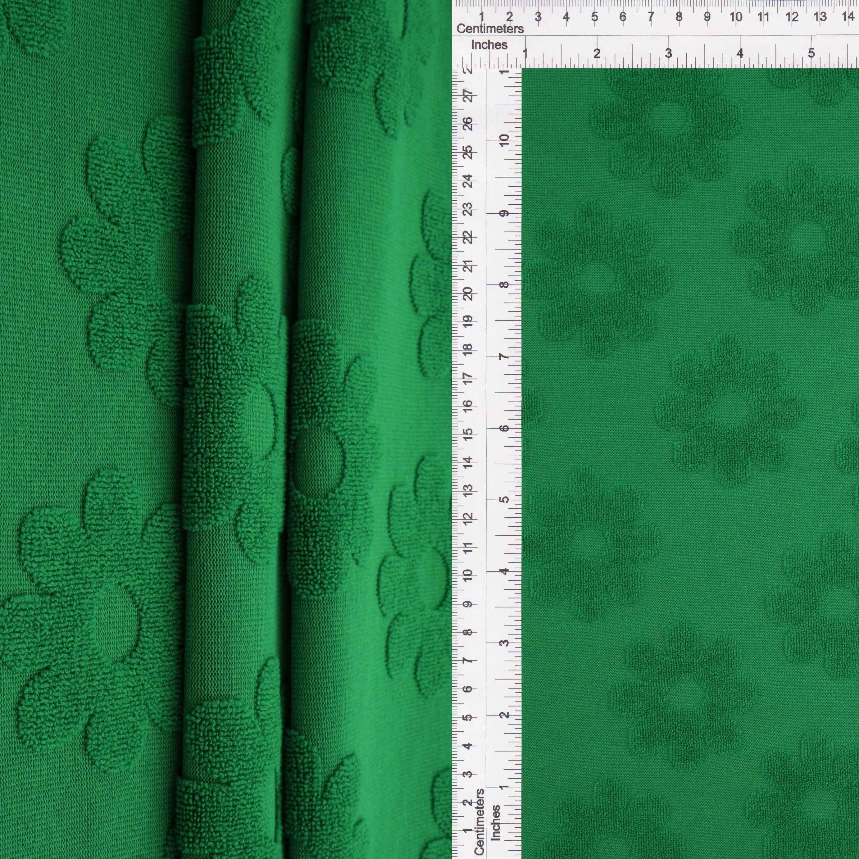 JACQ-4480 GREEN BOTTOMS DAISY FLOWER DRESS GEOMETRIC GREEN JACQUARD KNIT LIVERPOOL OUTERWEAR PANTS POLYESTER SKIRTS SOLID SPANDEX STRETCH SWEATER TOPS