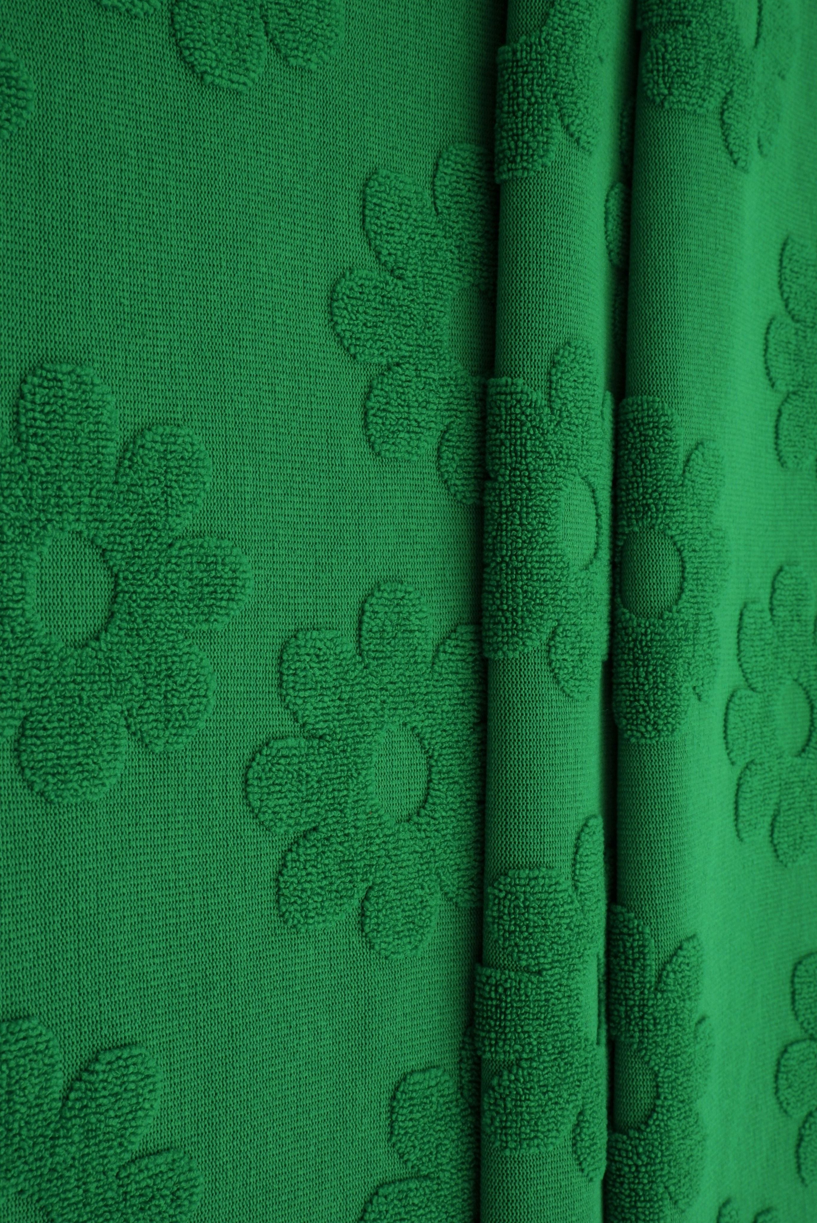 JACQ-4480 GREEN BOTTOMS DAISY FLOWER DRESS GEOMETRIC GREEN JACQUARD KNIT LIVERPOOL OUTERWEAR PANTS POLYESTER SKIRTS SOLID SPANDEX STRETCH SWEATER TOPS