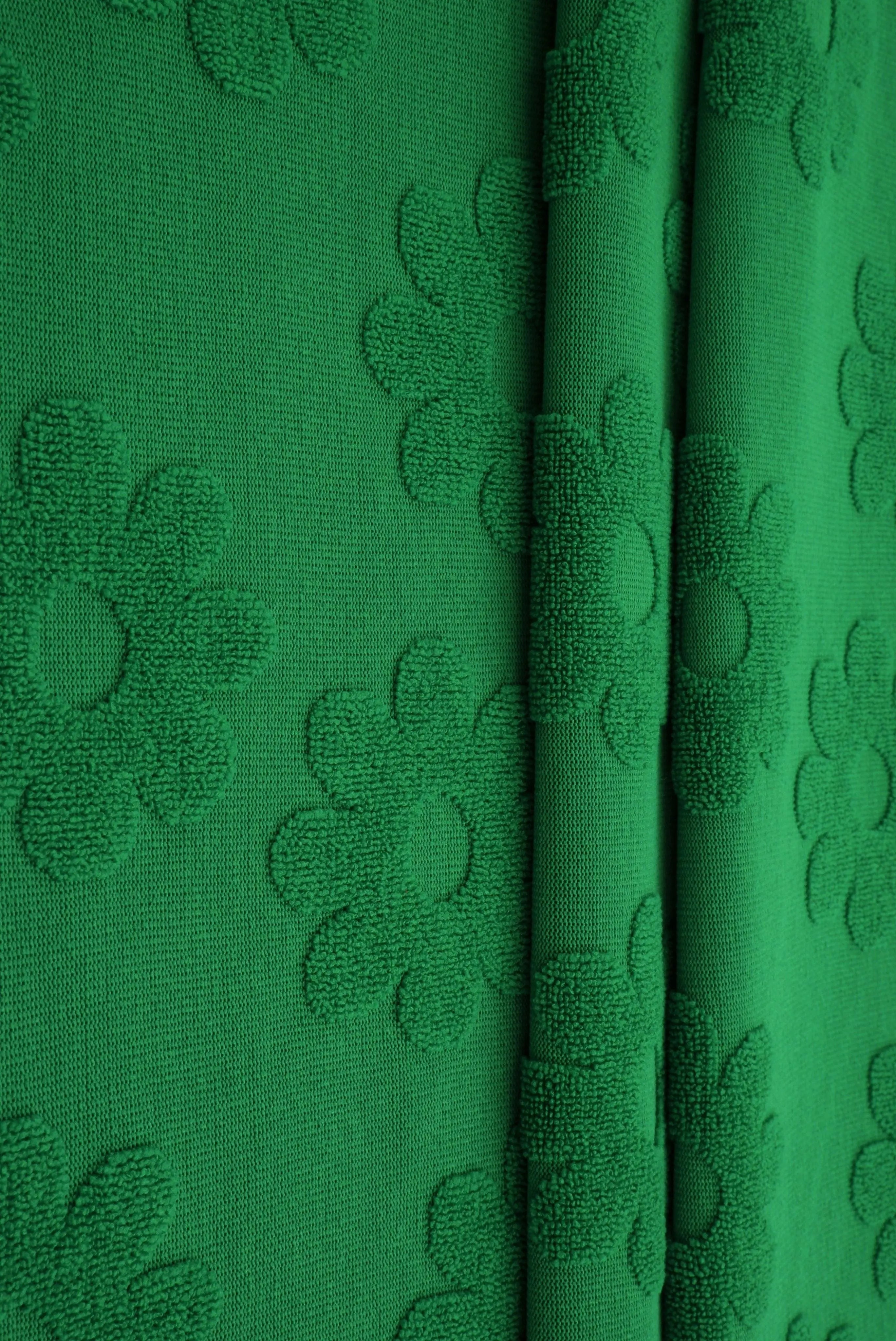 JACQ-4480 GREEN BOTTOMS DAISY FLOWER DRESS GEOMETRIC GREEN JACQUARD KNIT LIVERPOOL OUTERWEAR PANTS POLYESTER SKIRTS SOLID SPANDEX STRETCH SWEATER TOPS