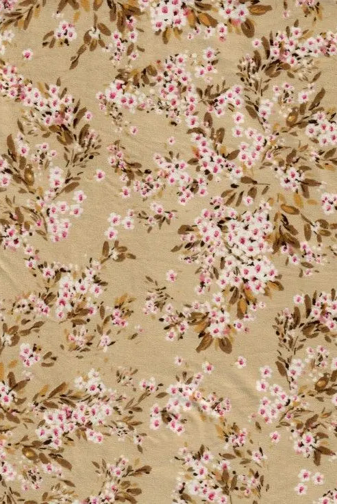 KNT2100-MS11201 SAND BLOUSE BODYSUIT BOTTOMS DRESS DTY BRUSHED FLORAL FLOWER KNIT POLYESTER PRINT SPANDEX STRETCH