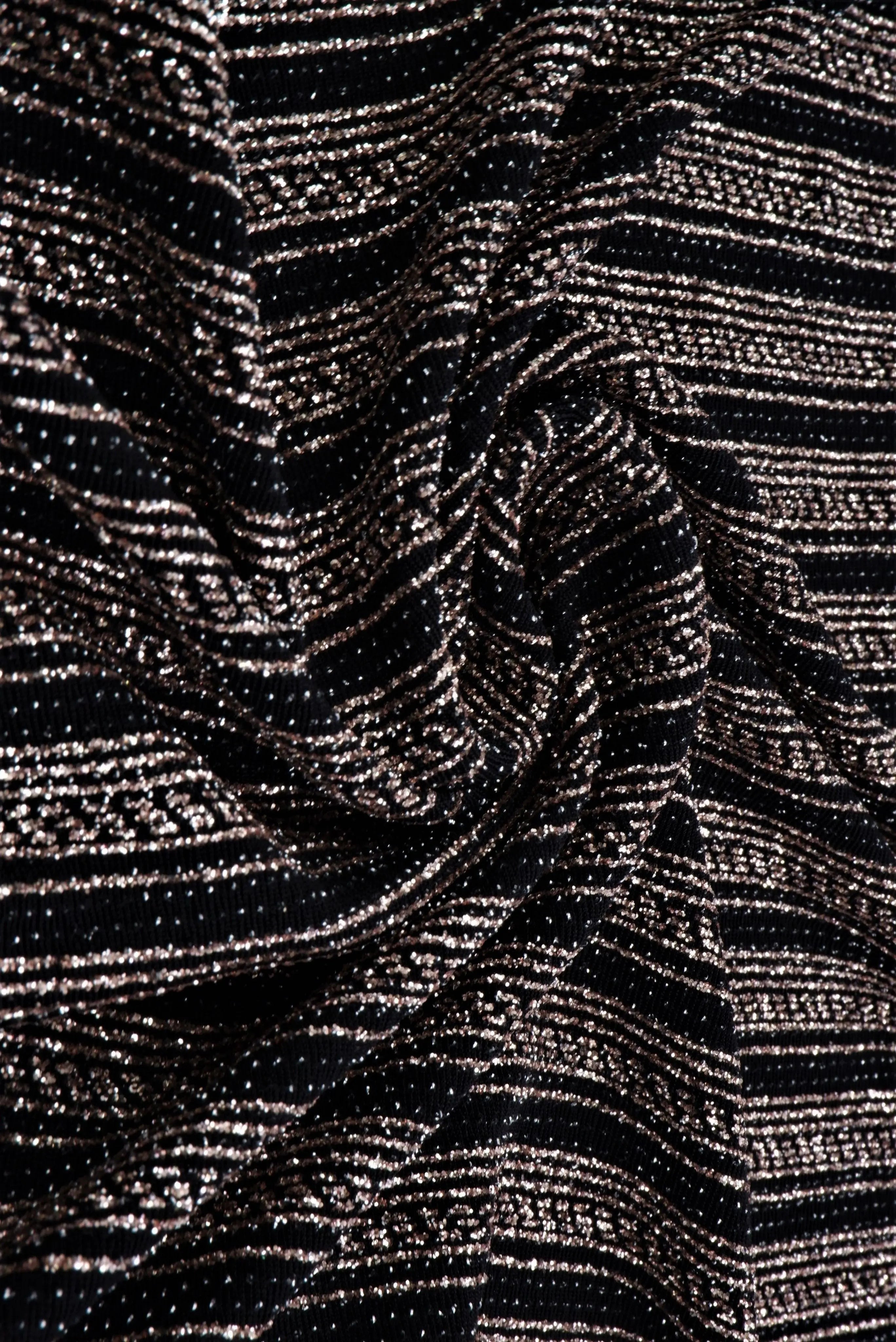 KNT4483 BLACK/ROSE GOLD BLACK BLOUSE BOTTOMS DRESS KNIT LUREX METALLIC NYLON SOLID-B SPANDEX STRETCH STRIPE