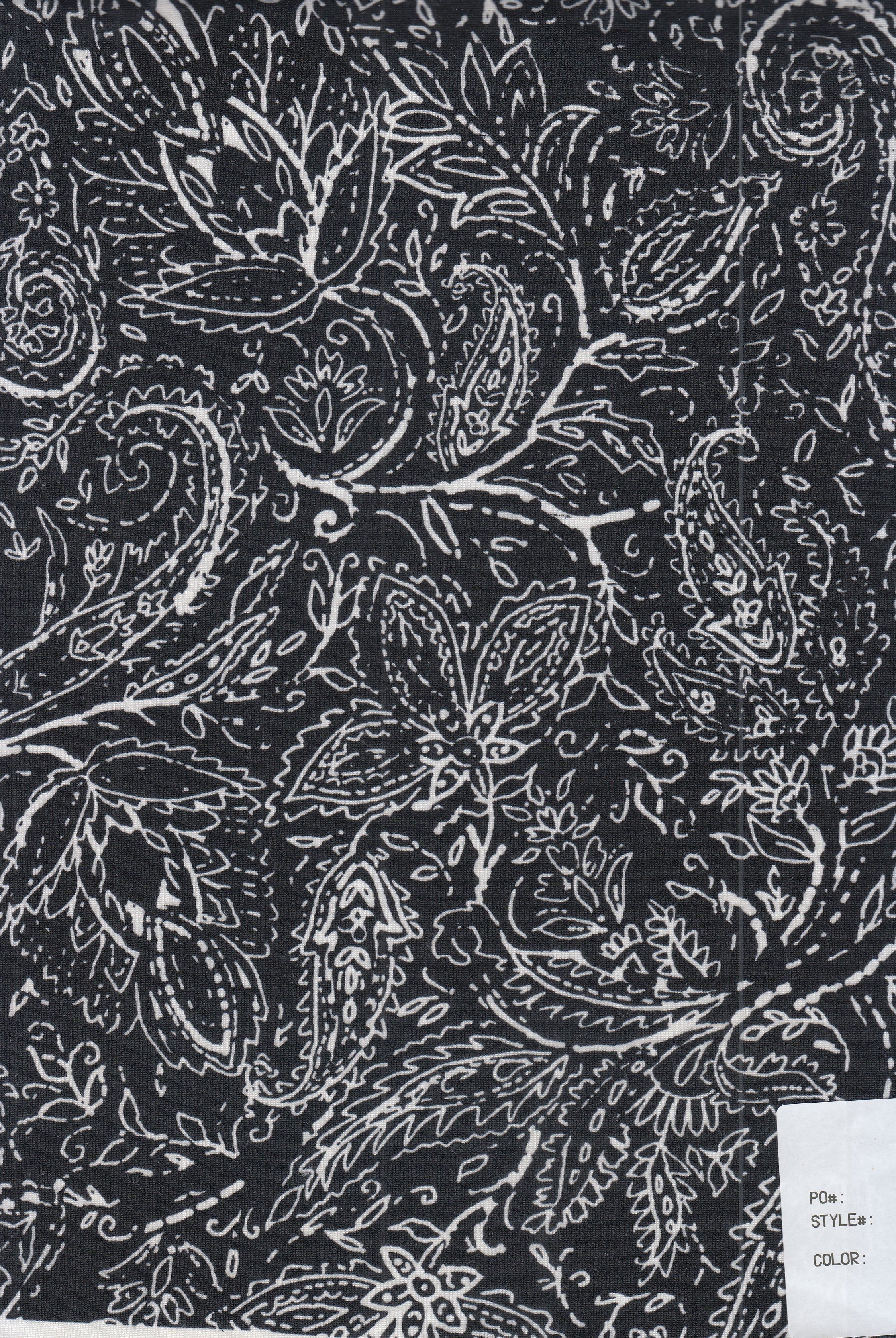 KNT2100-MS11175 BLACK ACTIVEWEAR BIKER SHORTS BLOUSE BODYSUIT BOTTOMS CAMI DRESS DTY BRUSHED KNIT PAISLEY POLYESTER PRINT SKIRTS SPANDEX STRETCH T-SHIRT TOPS