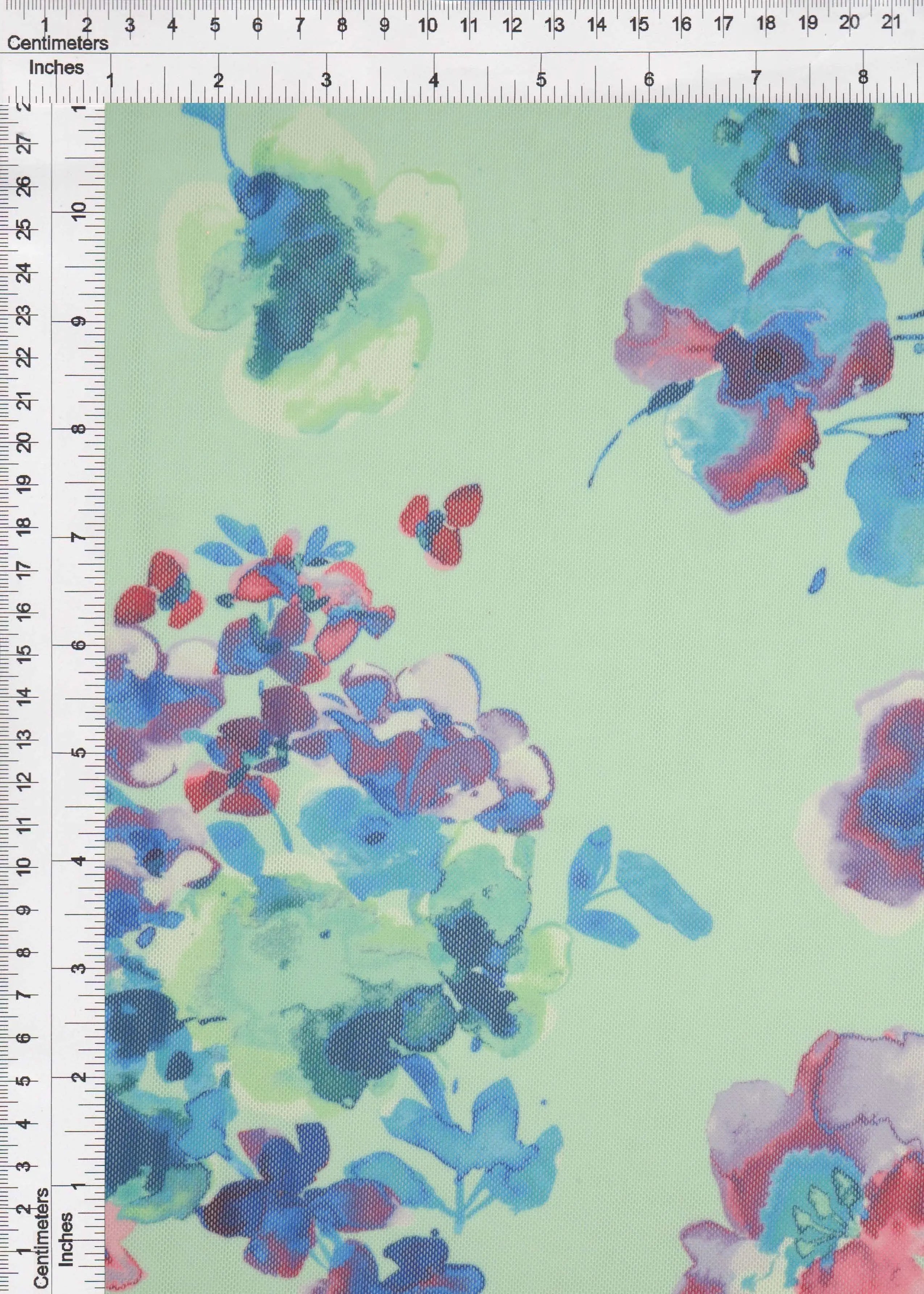 MESH-MS11311D BLUE/VIOLET FLOWER BLOUSE BLUE BODYSUIT CAMI DIGITAL PRINT FLOCKING LOUNGEWEAR MESH STRETCH TOPS TUNICS VIOLET
