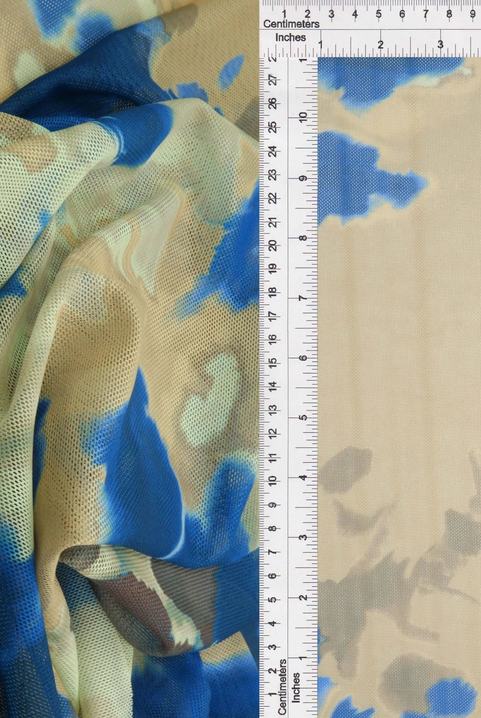 MESH-MS11308D INDIGO ABSTRACT BLOUSE BLUE BODYSUIT CAMI DIGITAL PRINT FLOCKING LOUNGEWEAR MESH POLYESTER SPANDEX STRETCH TOPS TUNICS