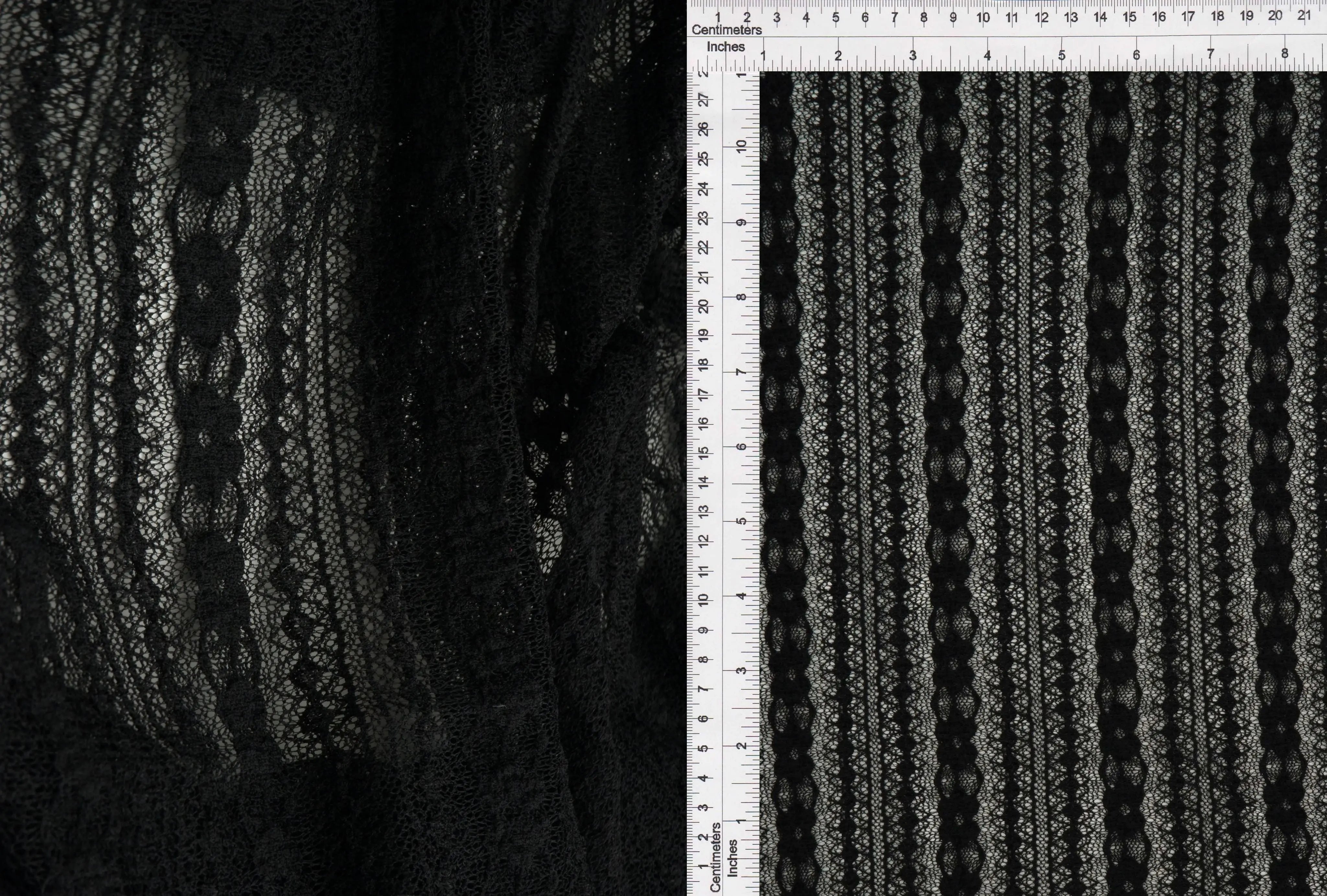 KNC-33537 BLACK BLACK BLOUSE DRESS FLOWER KNIT LACE NYLON SOLID SPANDEX STRIPE TEXTURE TUNICS