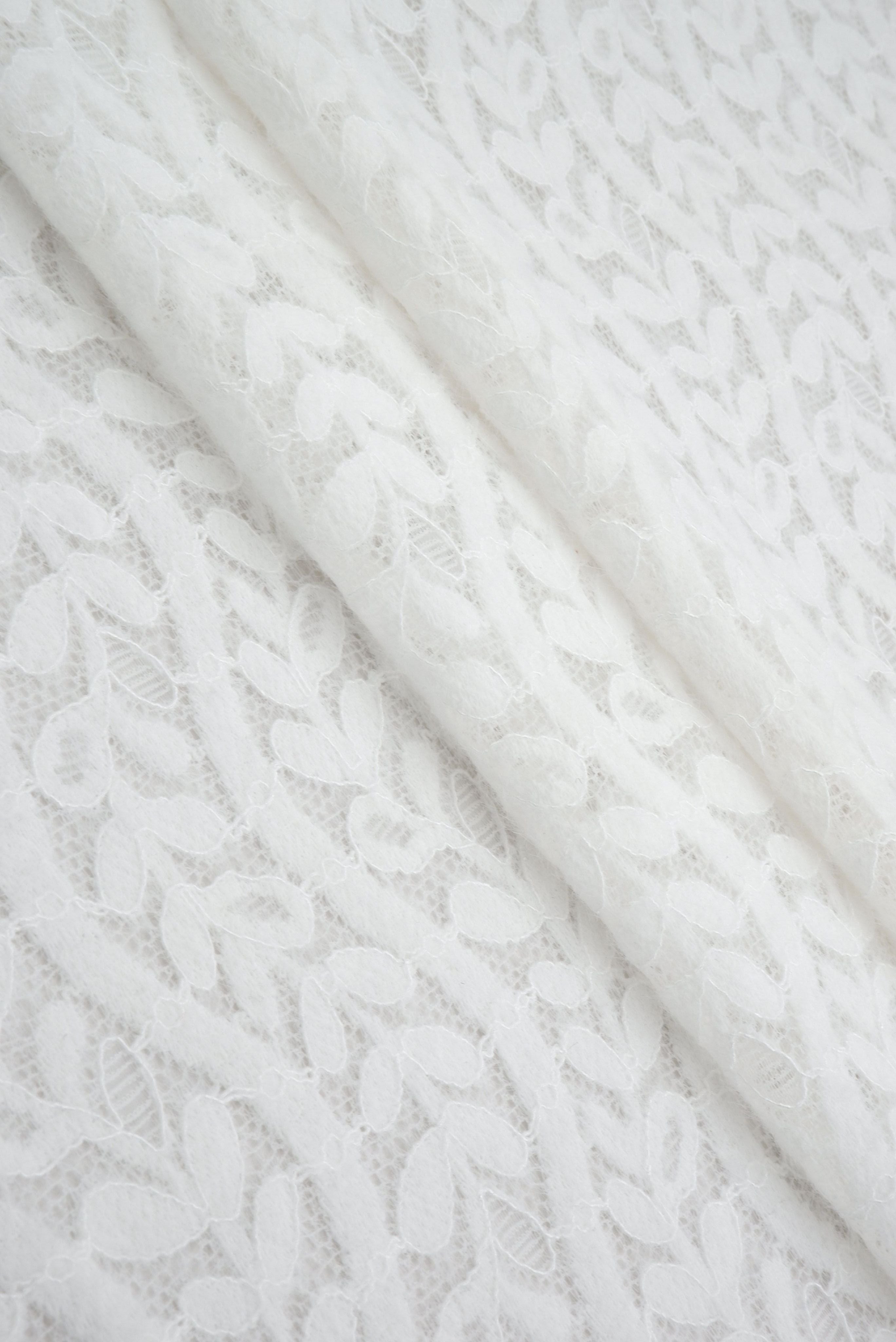 KNC-33538 WHITE BLOUSE DRESS KNIT LACE LEAF NYLON SOLID SPANDEX TEXTURE TUNICS WHITE