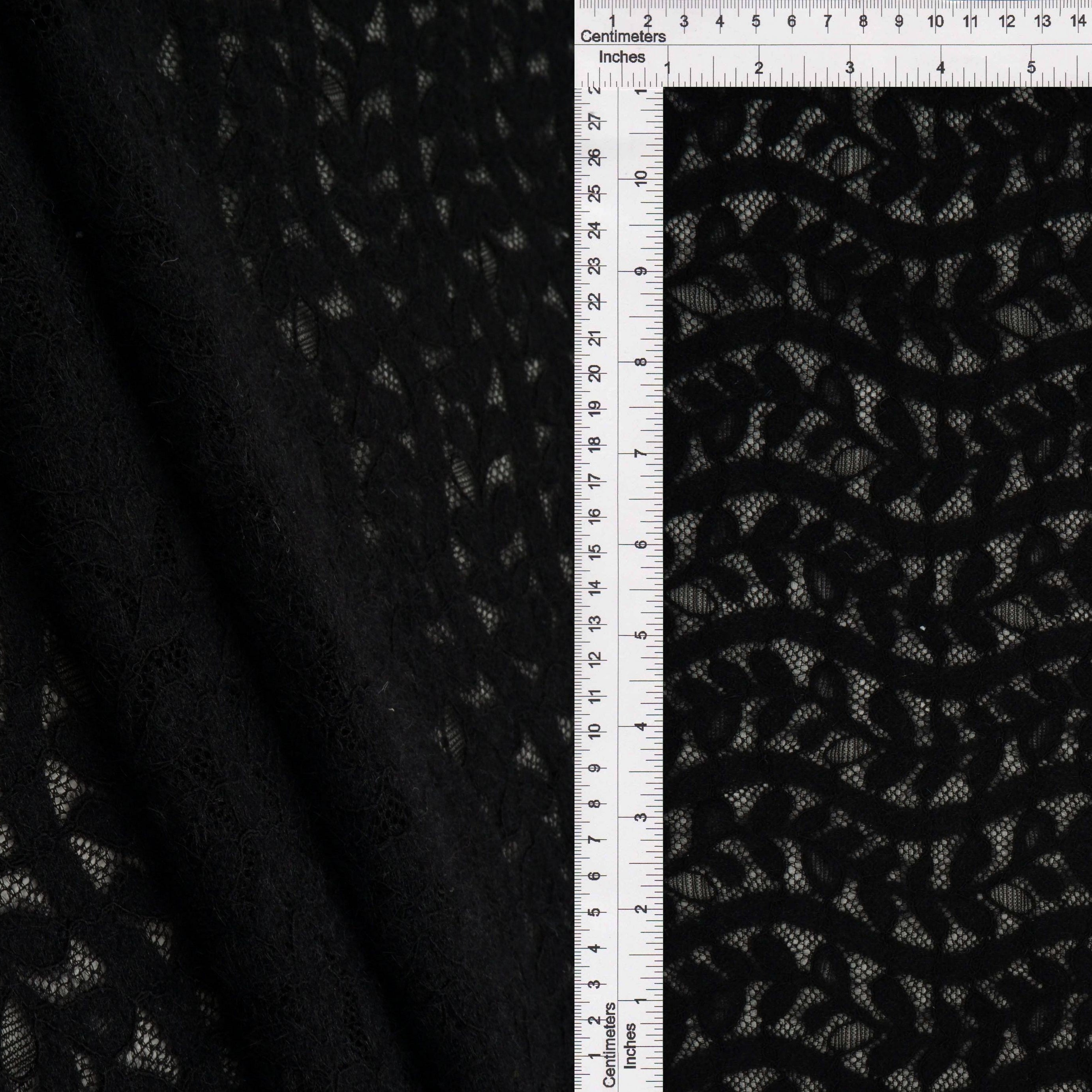 KNC-33538 BLACK BLACK BLOUSE DRESS KNIT LACE LEAF NYLON SOLID SPANDEX TEXTURE TUNICS