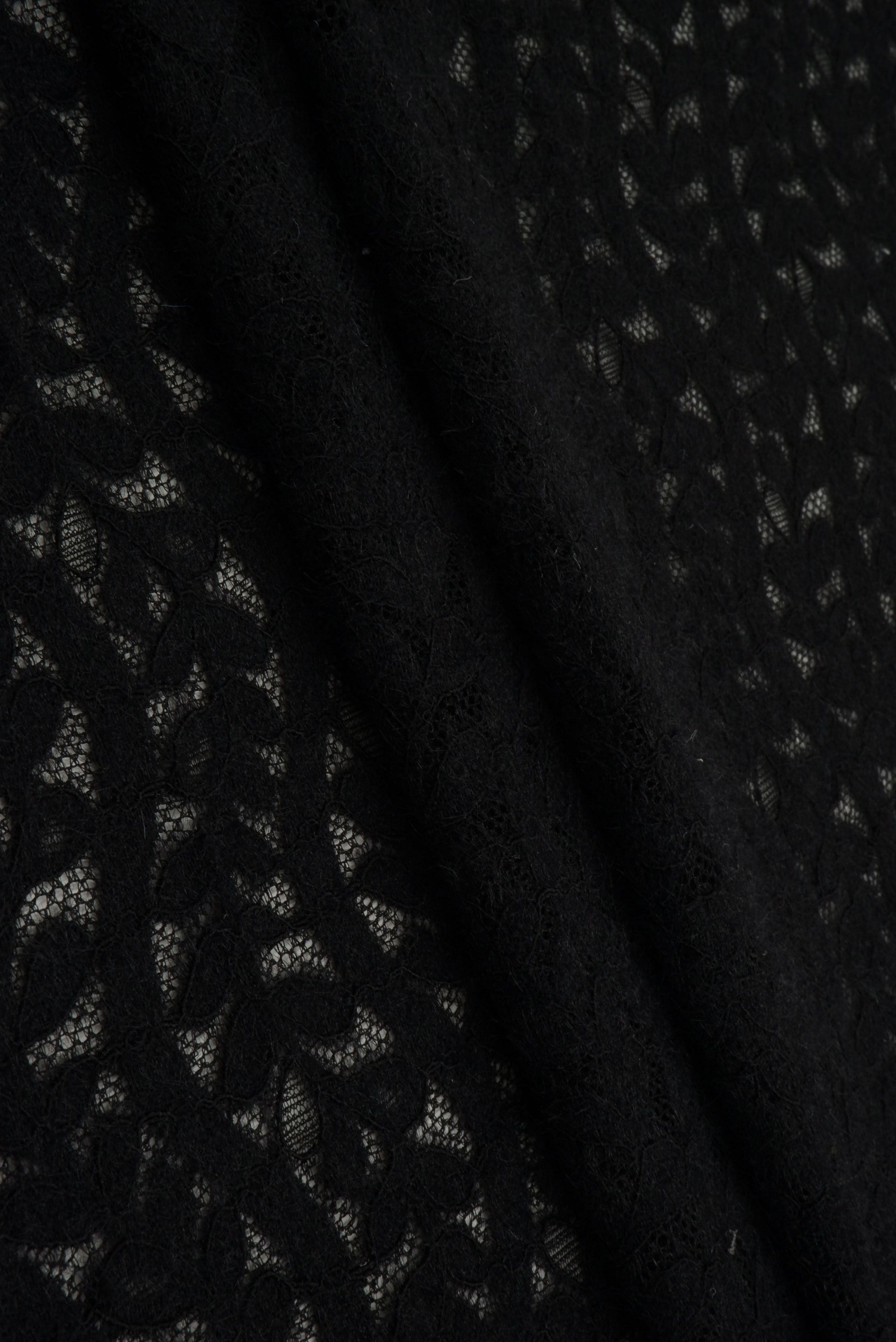 KNC-33538 BLACK BLACK BLOUSE DRESS KNIT LACE LEAF NYLON SOLID SPANDEX TEXTURE TUNICS