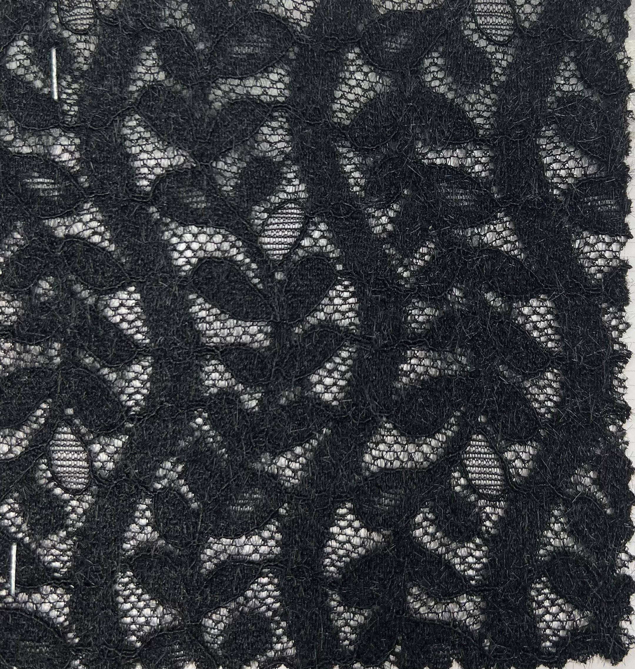 KNC-33538 BLACK BLACK BLOUSE DRESS KNIT LACE LEAF NYLON SOLID SPANDEX TEXTURE TUNICS