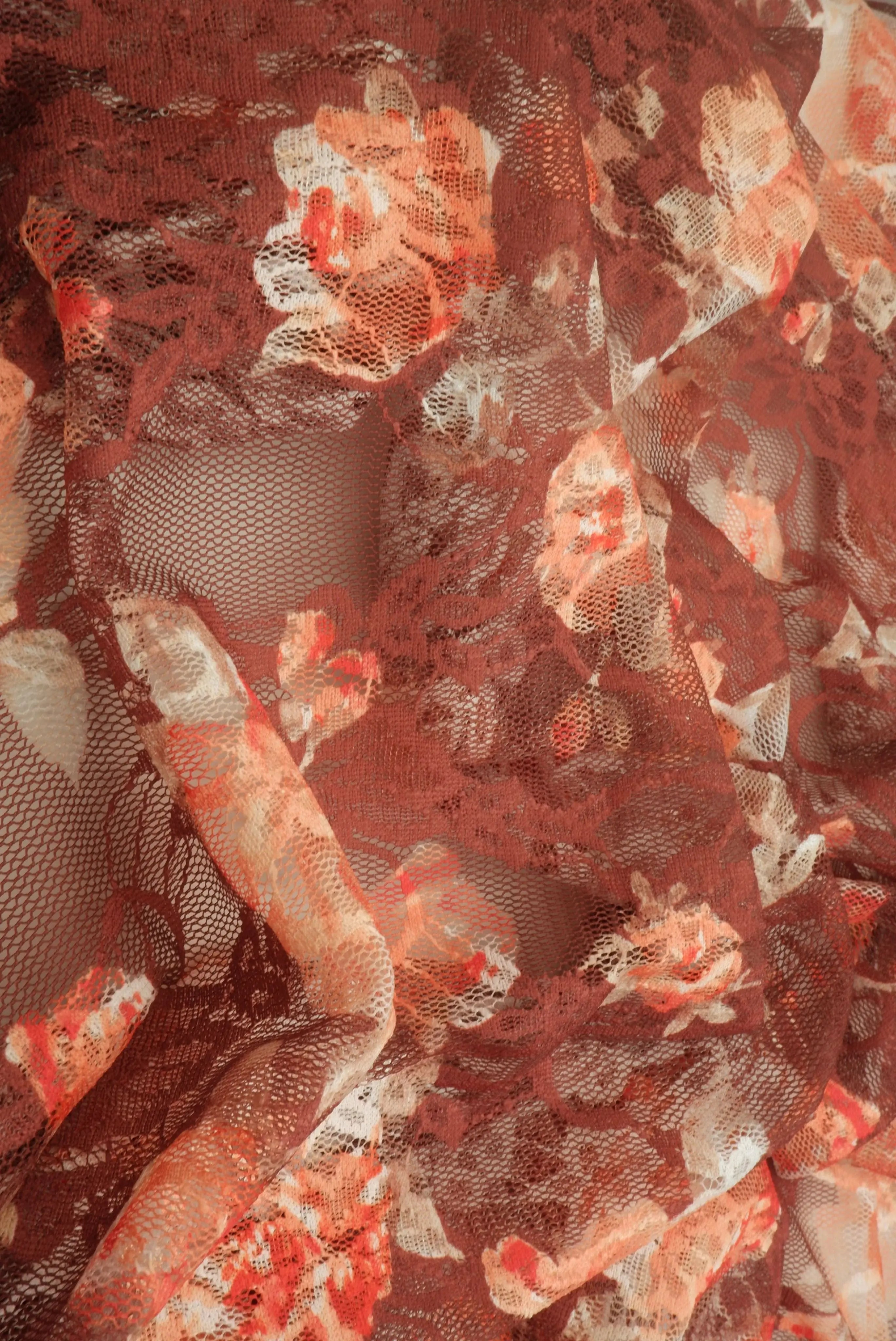 LACE1483-M11228 RUST BLOUSE BODYSUIT CAMI DIGITAL PRINT DRESS FLORAL LACE POLYESTER SKIRTS SPANDEX TOPS