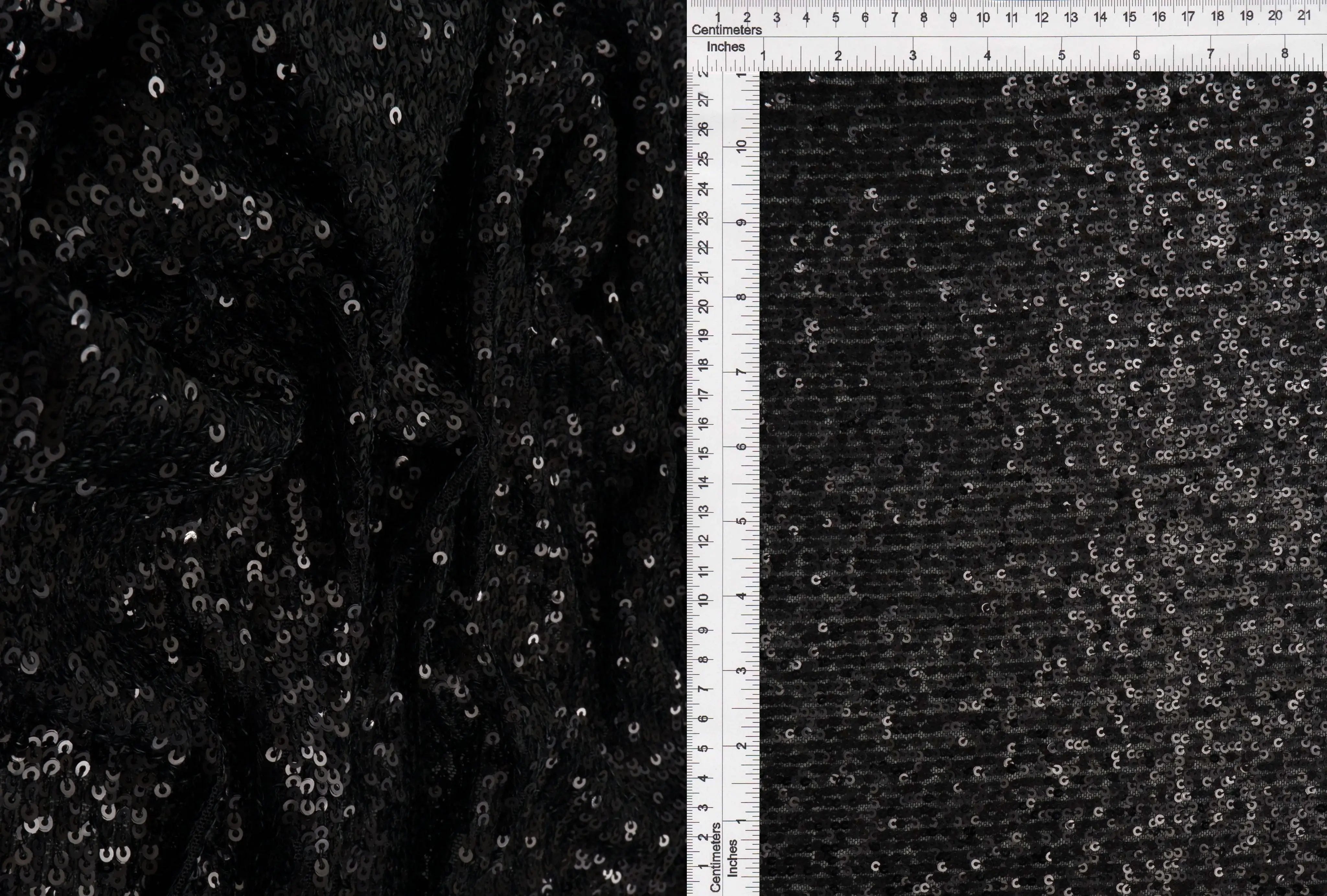 KNC-33546-1 BLACK BLACK BLOUSE EMBROIDERY KNIT MESH POLYESTER SEQUINS SKIRTS SOLID-B SPANDEX TEXTURE TUNICS