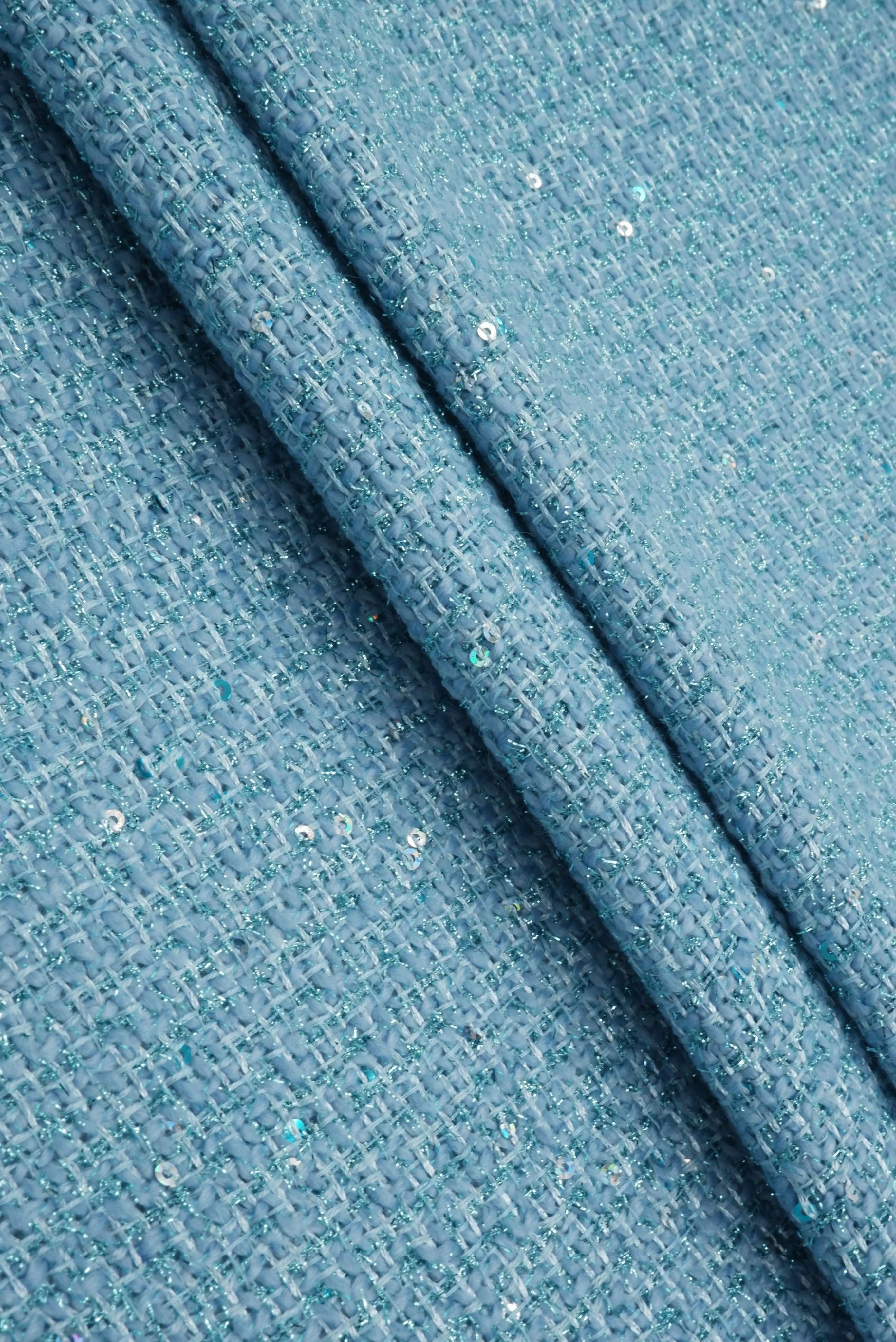 BOUCLE-33571 BLUE BLUE CAMI DRESS KNIT LUREX OUTERWEAR POLYESTER SEQUINS SKIRTS SOLID TEXTURE TOPS