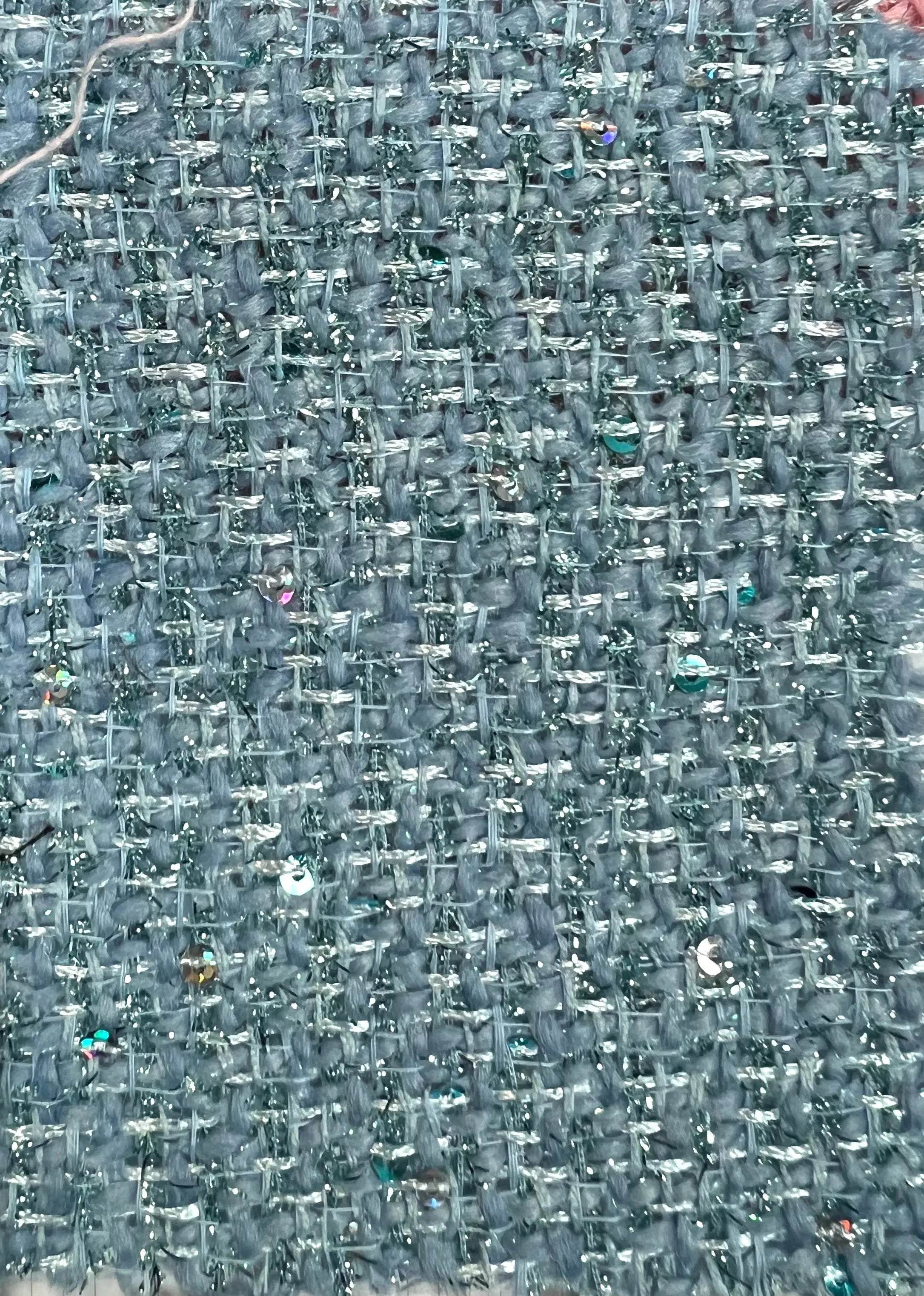 BOUCLE-33571 BLUE BLUE CAMI DRESS KNIT LUREX OUTERWEAR POLYESTER SEQUINS SKIRTS SOLID TEXTURE TOPS