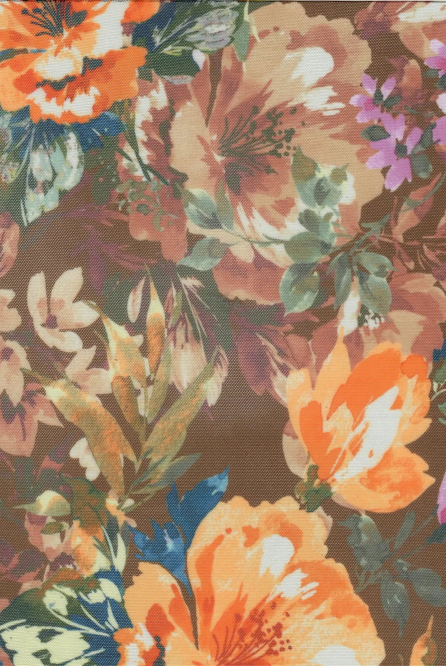 MESH-MS11301D BROWN BLOUSE BODYSUIT CAMI DIGITAL PRINT FLOCKING FLORAL LOUNGEWEAR MESH POLYESTER SPANDEX STRETCH TOPS TUNICS