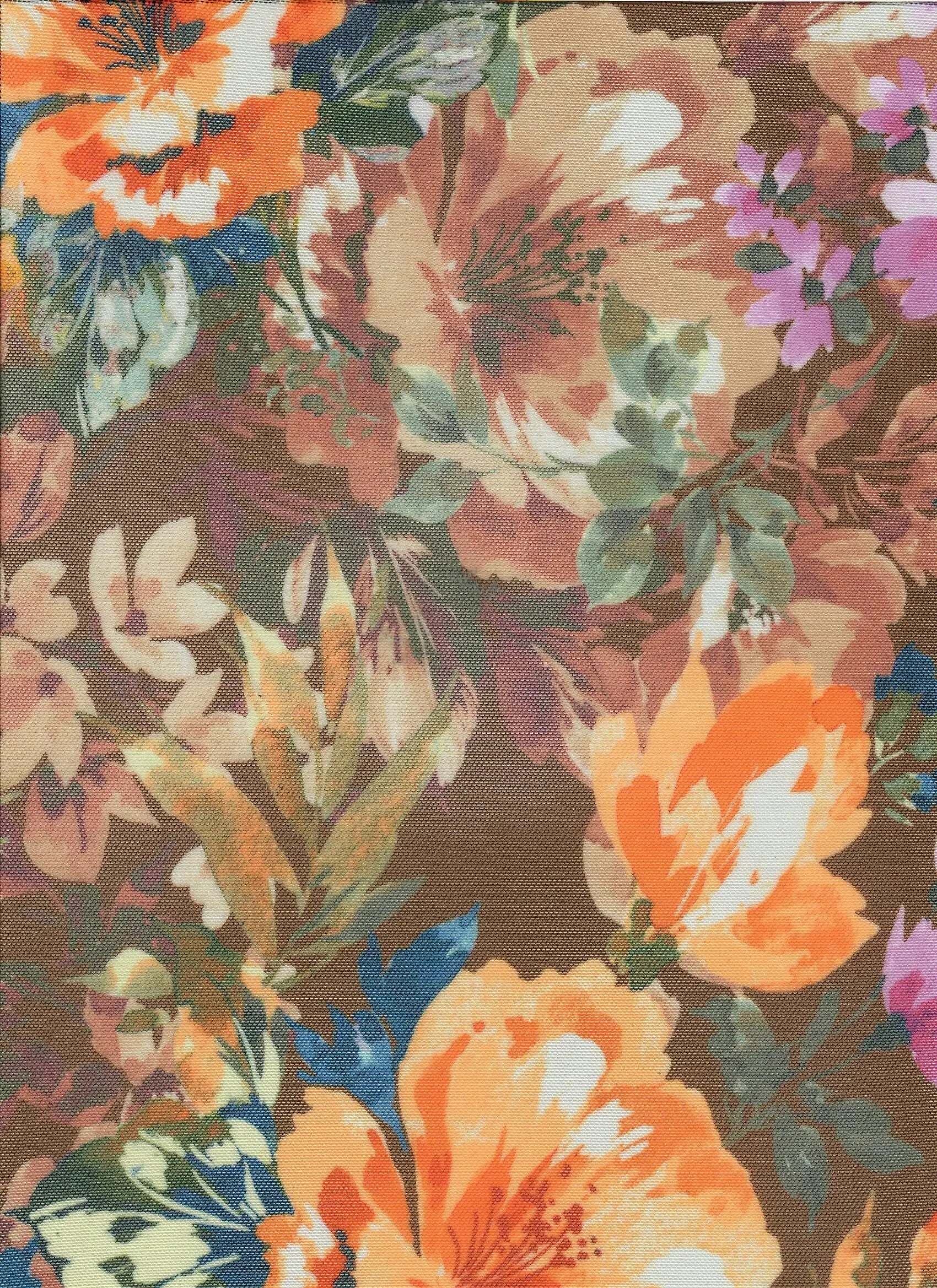 MESH-MS11301D BROWN BLOUSE BODYSUIT CAMI DIGITAL PRINT FLOCKING FLORAL LOUNGEWEAR MESH POLYESTER SPANDEX STRETCH TOPS TUNICS