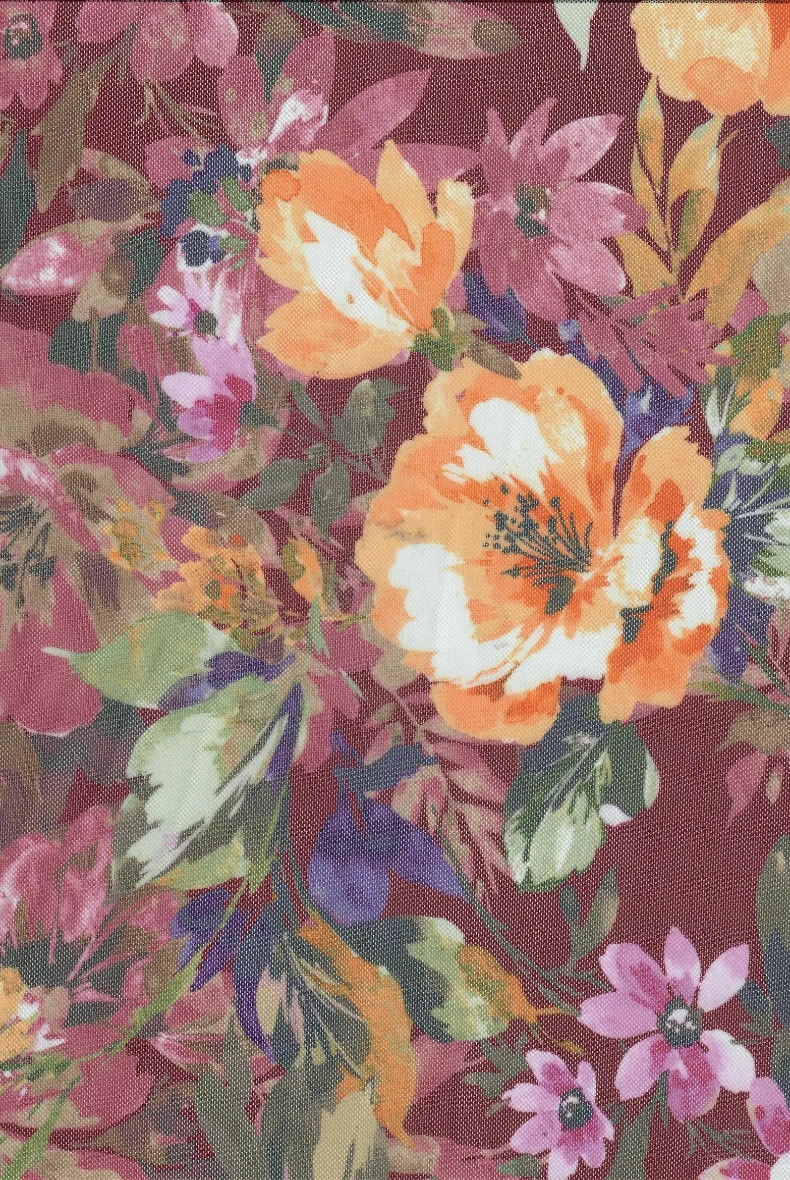 MESH-MS11301D BURGUNDY BLOUSE BODYSUIT CAMI DIGITAL PRINT FLOCKING FLORAL LOUNGEWEAR MESH POLYESTER SPANDEX STRETCH TOPS TUNICS