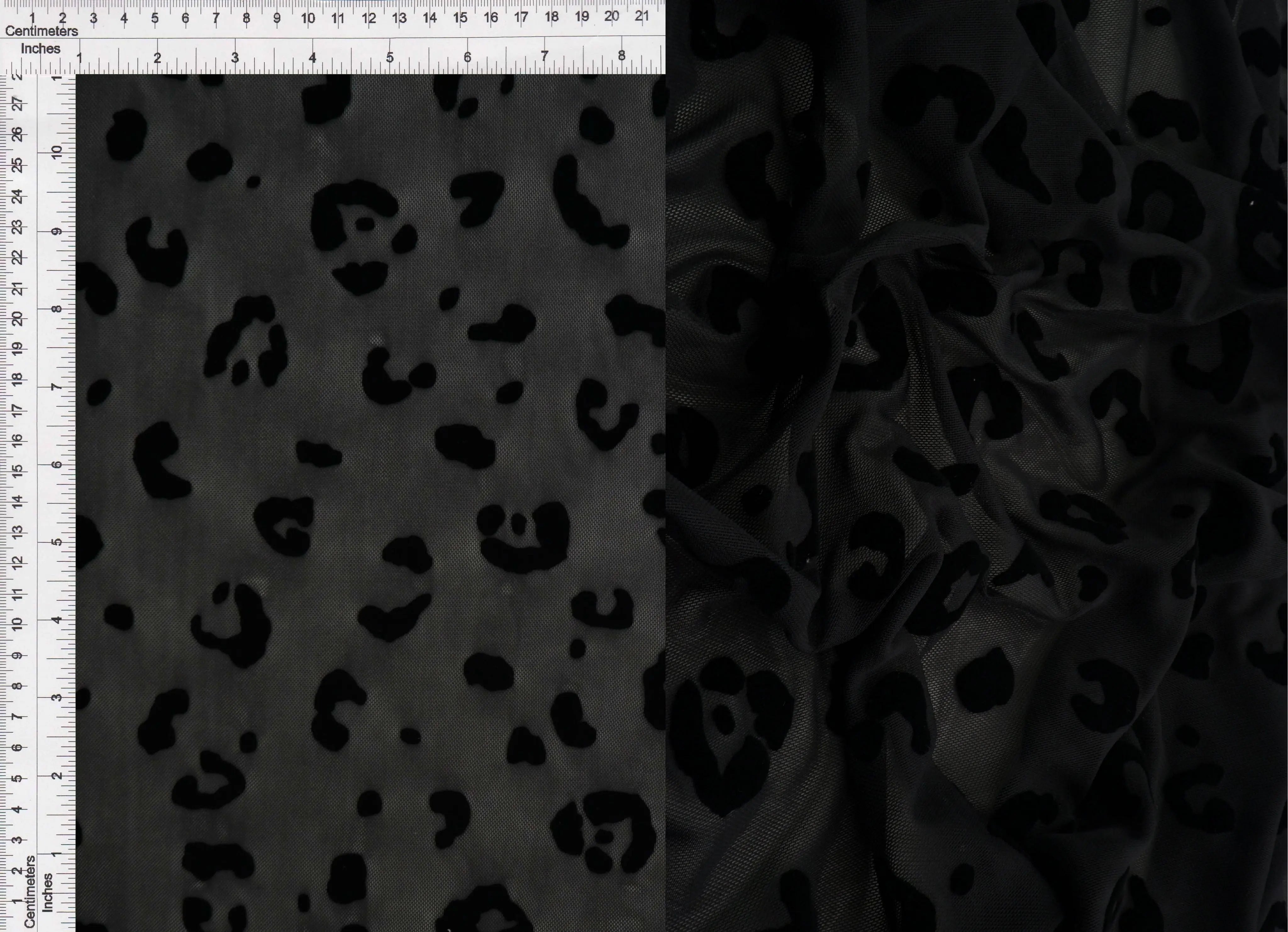 FLOCK-MS11409 BLACK BOTTOMS CAMI DRESS FLOCKING LEOPARD LOUNGEWEAR MESH POLYESTER PRINT SKIRTS SPANDEX STRETCH TOPS