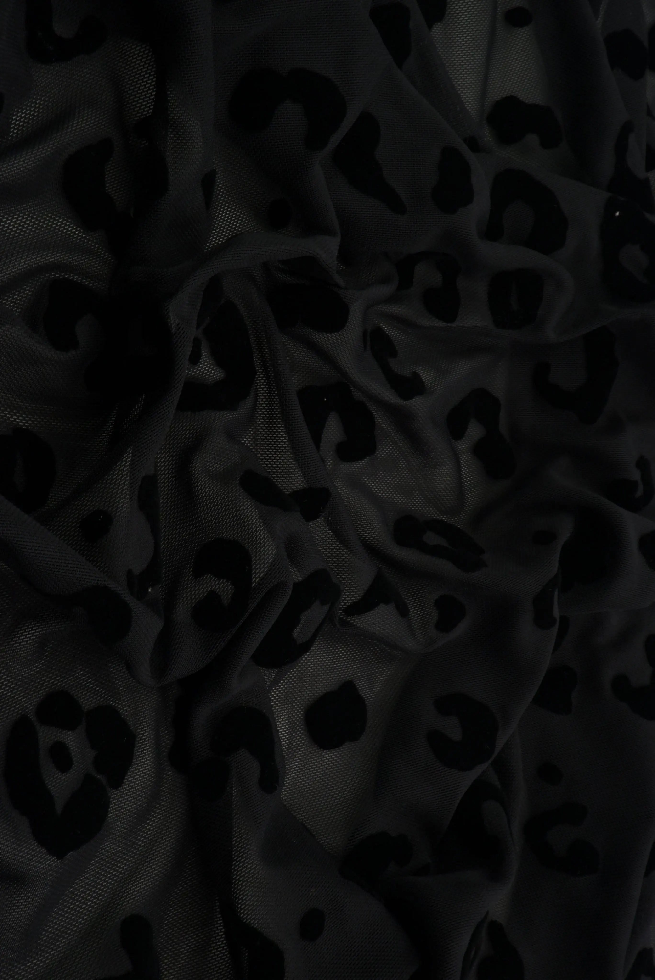 FLOCK-MS11409 BLACK BOTTOMS CAMI DRESS FLOCKING LEOPARD LOUNGEWEAR MESH POLYESTER PRINT SKIRTS SPANDEX STRETCH TOPS