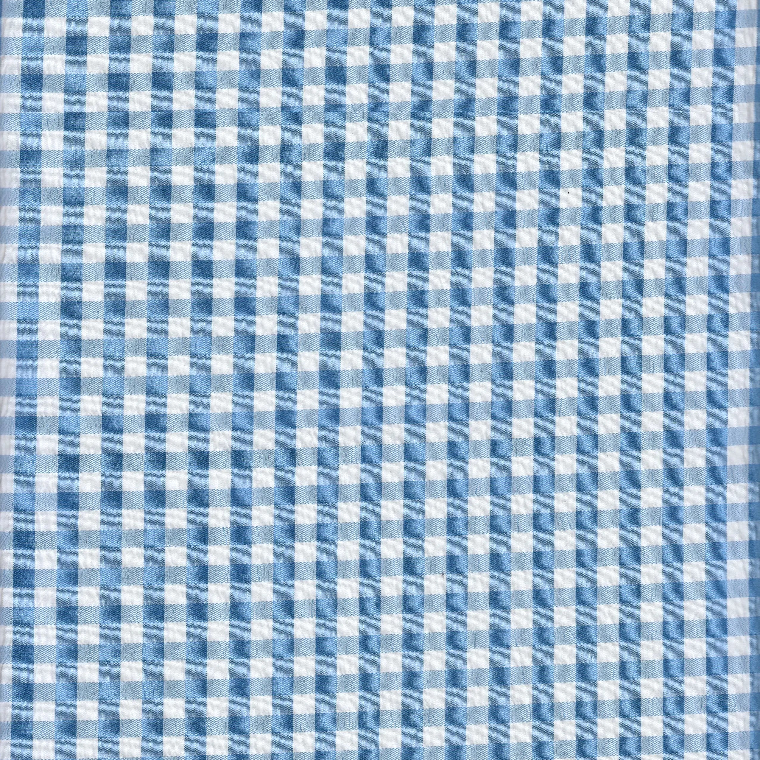 GH4616 BLUE LT. BLOUSE GINGHAM PLAID POLYESTER SOLID-B SPANDEX T-SHIRT TEXTURE WOVEN TOPS TUNICS