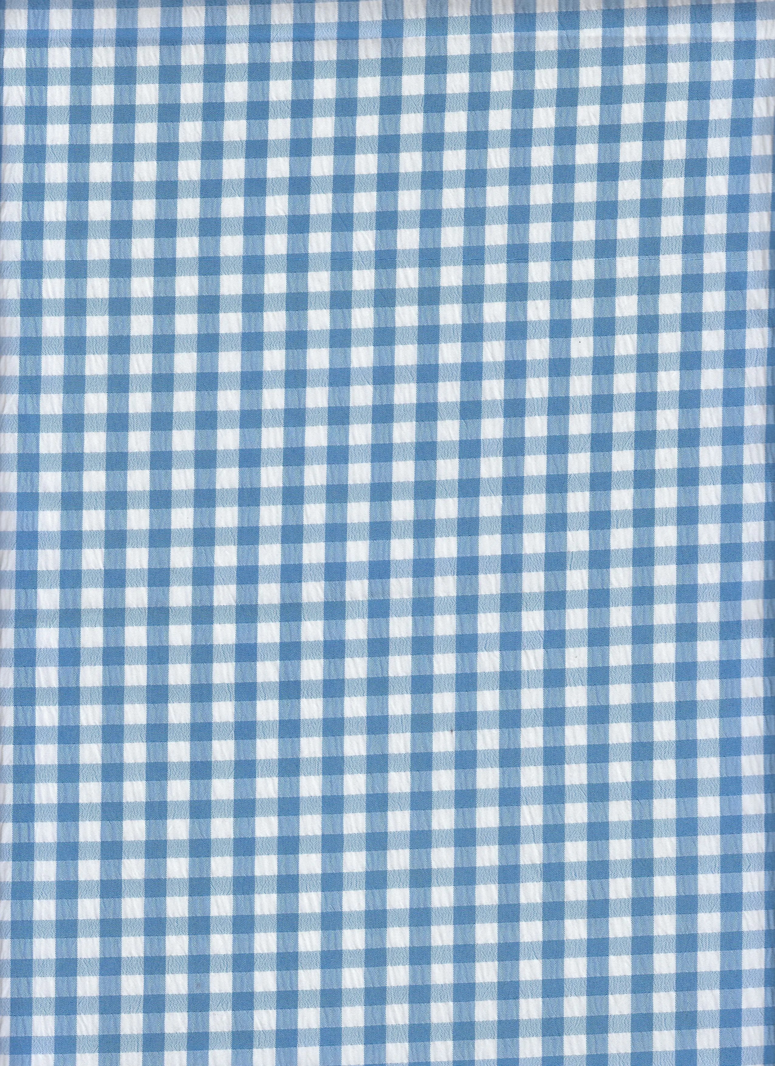 GH4616 BLUE LT. BLOUSE GINGHAM PLAID POLYESTER SOLID-B SPANDEX T-SHIRT TEXTURE WOVEN TOPS TUNICS