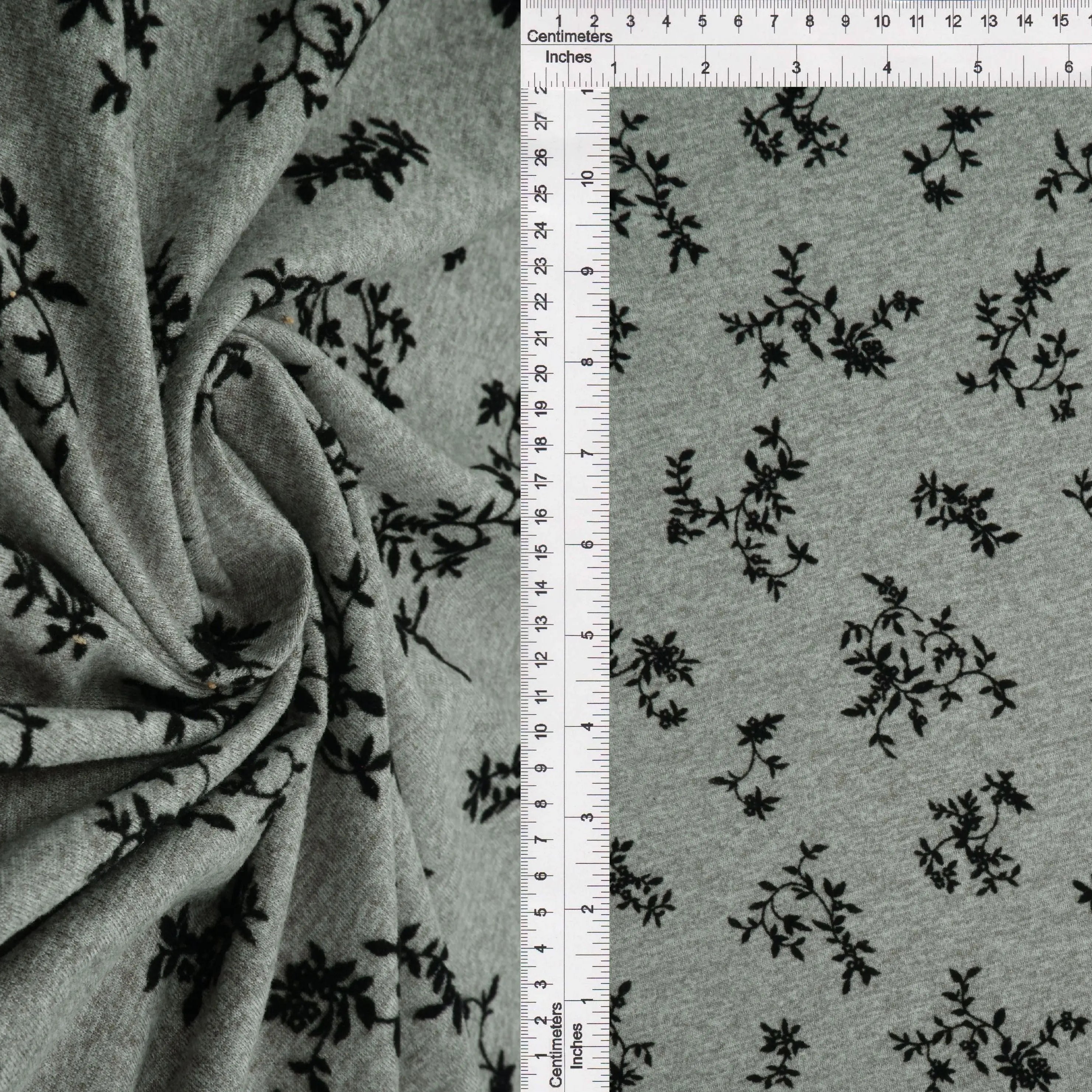 DF2-MS11427 HT.GREY BOTTOMS CAMI DRESS DTY BRUSHED FLOCKING KNIT LEAF POLYESTER SKIRTS SOLID SPANDEX TOPS TUNICS