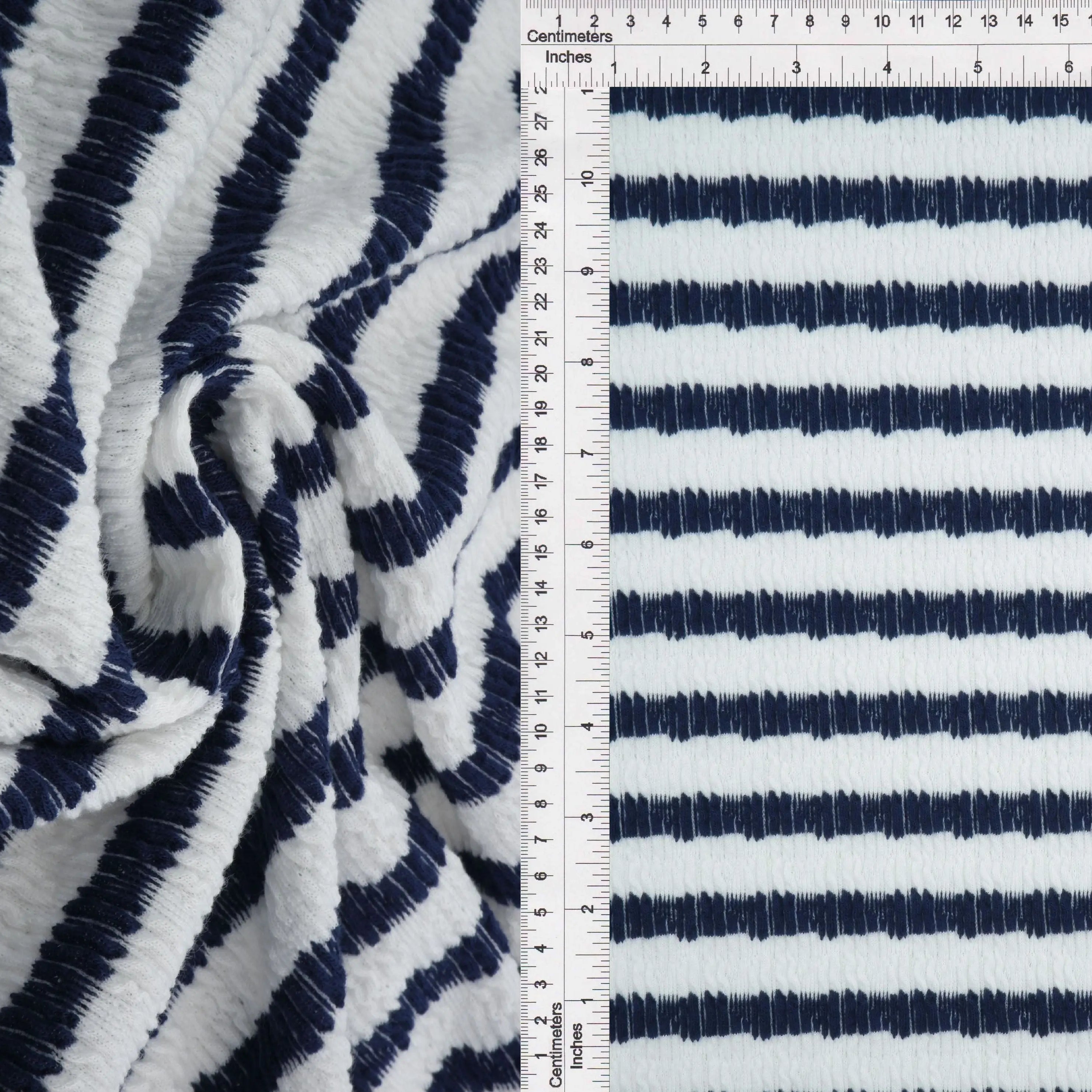 JACQ-4619 IVORY/NAVY BOTTOMS DRESS JACQUARD KNIT LIVERPOOL OUTERWEAR PANTS POLYESTER SKIRTS SOLID SPANDEX STRETCH STRIPE SWEATER TOPS