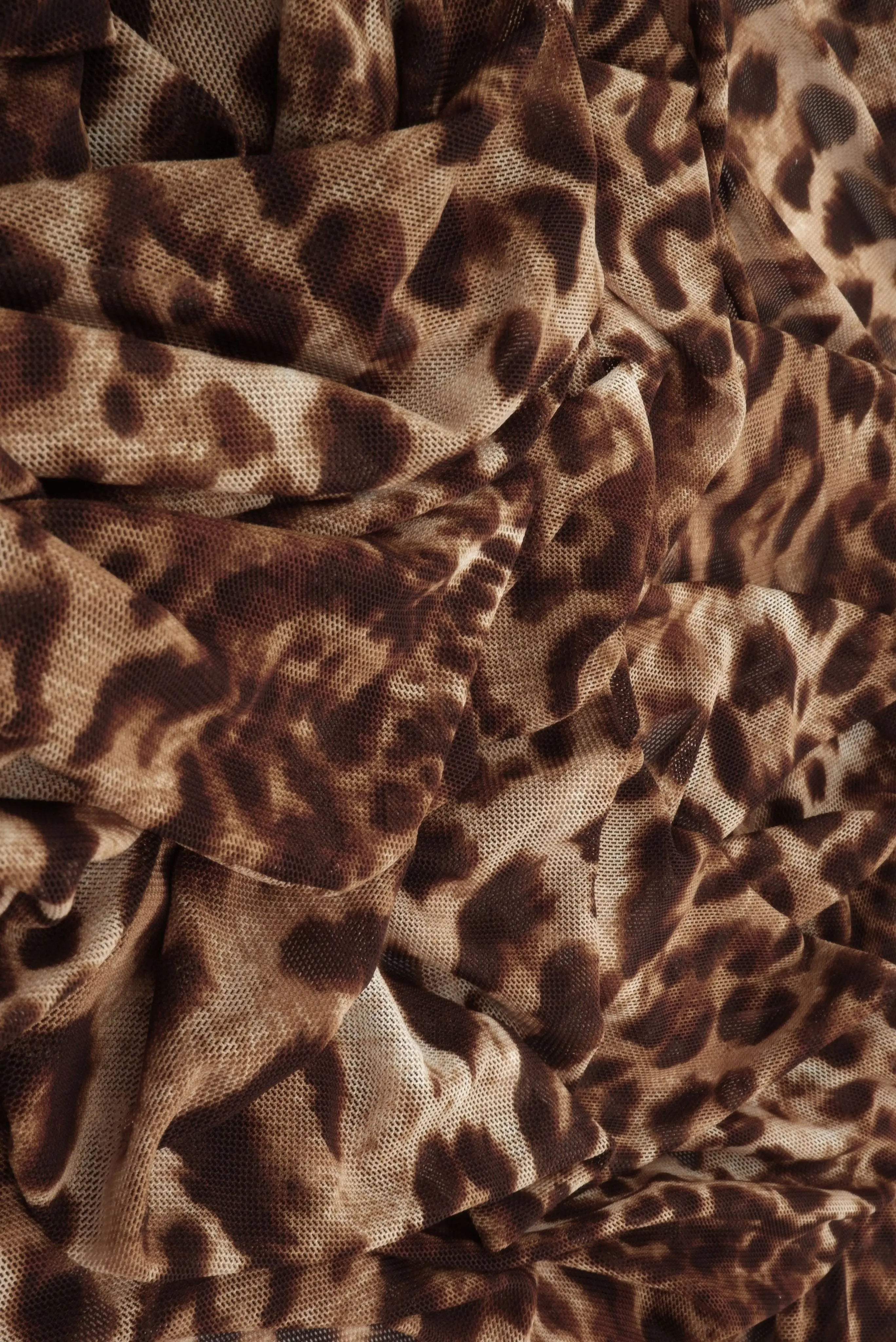 MESH-DU536 SAND/BROWN ANIMAL BLOUSE BODYSUIT BROWN CAMI CREAM FLOCKING IVORY LOUNGEWEAR MESH POLYESTER PRINT SPANDEX STRETCH TOPS TUNICS