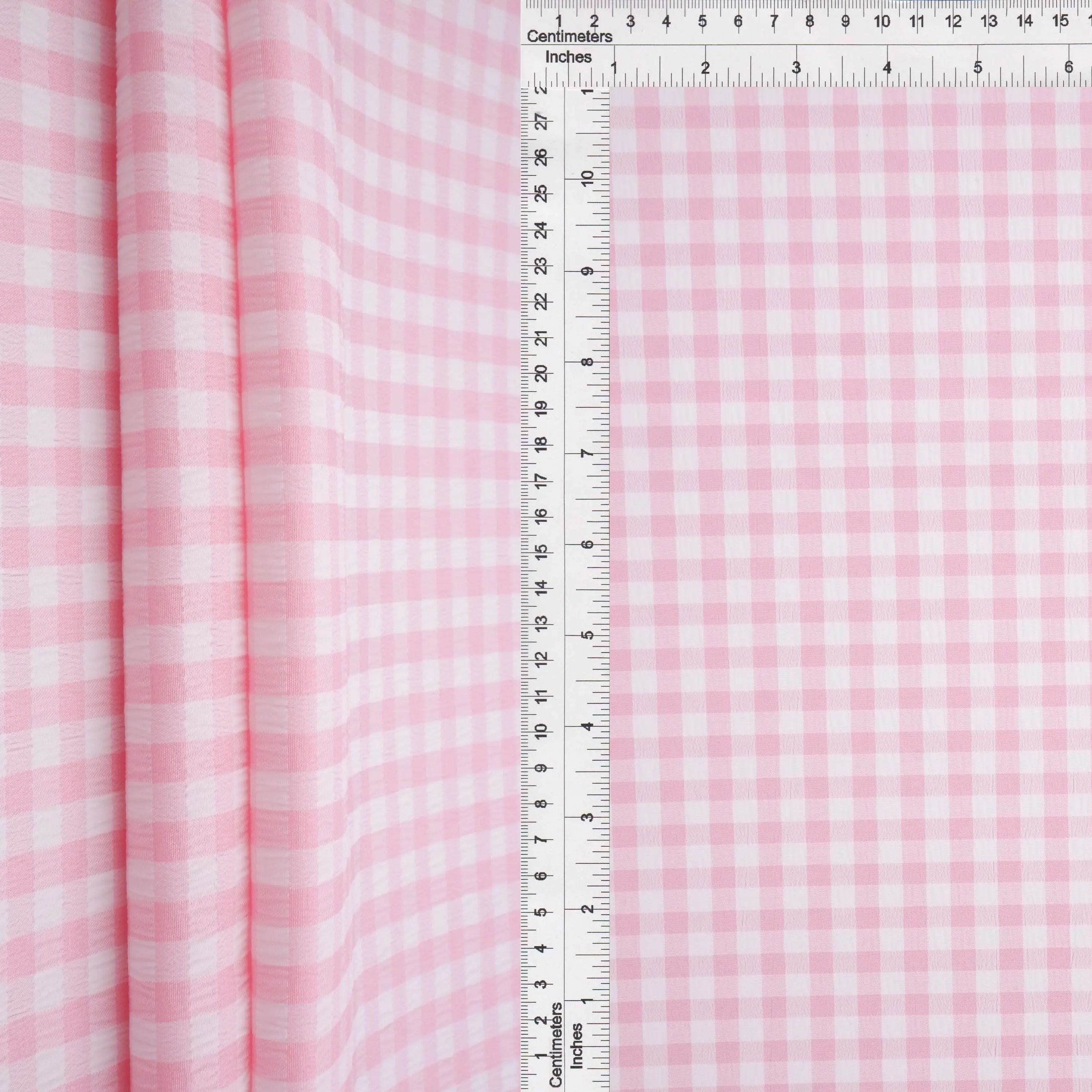 GH4616 PINK LT. BLOUSE GINGHAM PLAID POLYESTER SOLID-B SPANDEX T-SHIRT TEXTURE WOVEN TOPS TUNICS