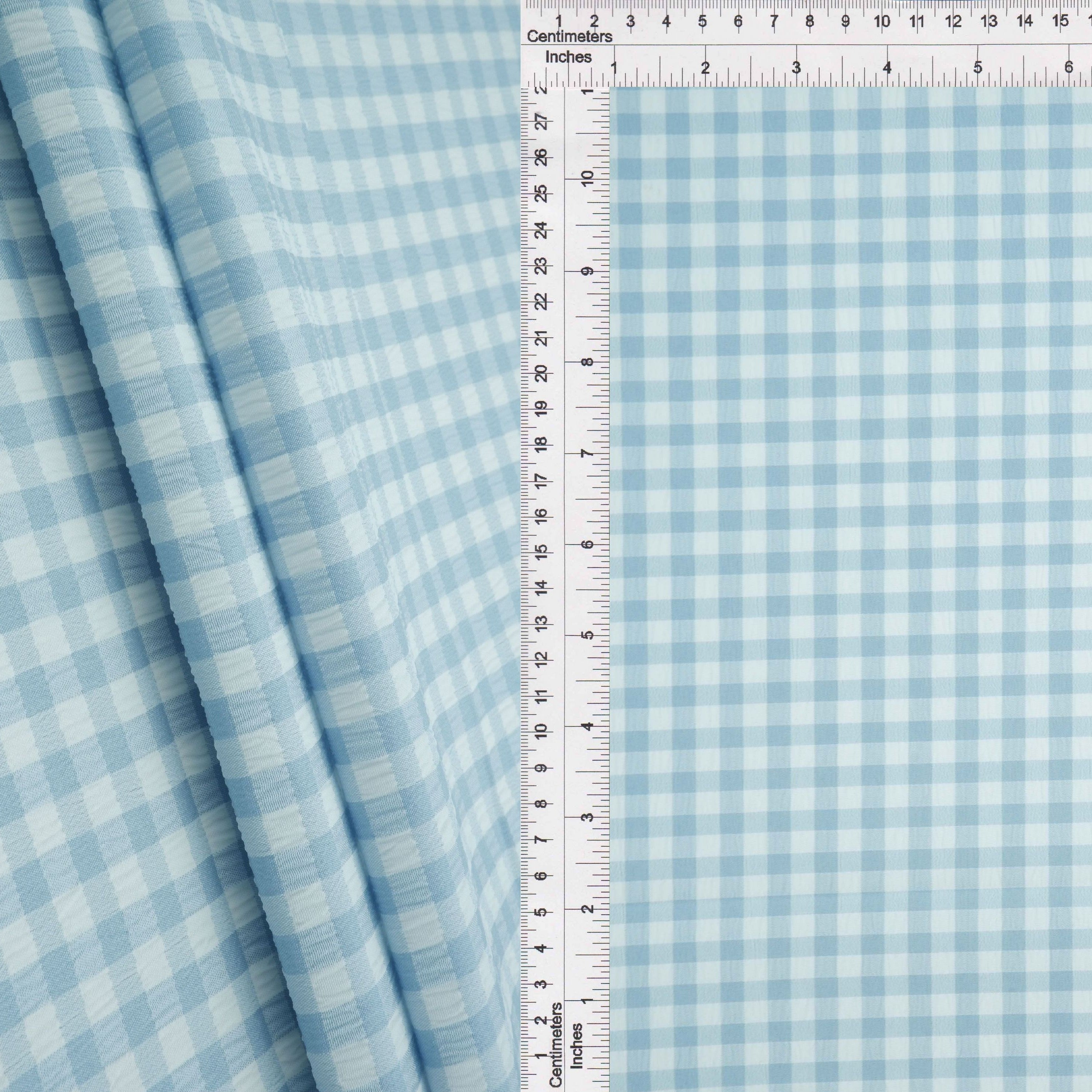 GH4616 BLUE BABY BLOUSE GINGHAM PLAID POLYESTER SOLID-B SPANDEX T-SHIRT TEXTURE WOVEN TOPS TUNICS