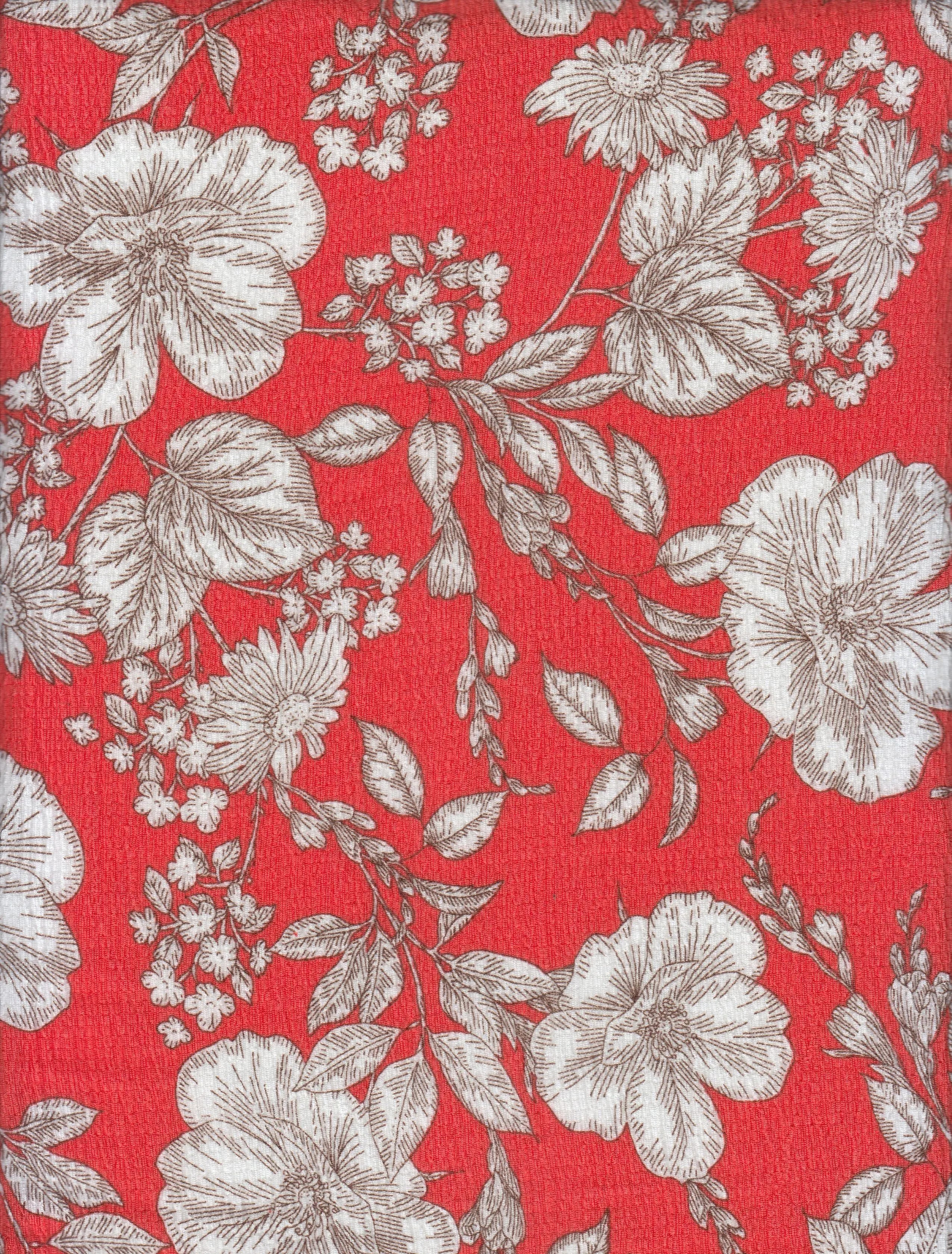 CRP4613-MS11290 TOMATO RED BLOUSE BOTTOMS CAMI DRESS ELLA RIPPLE FLORAL FLOWER POLYESTER PRINT SKIRTS SPANDEX TOPS WOVEN
