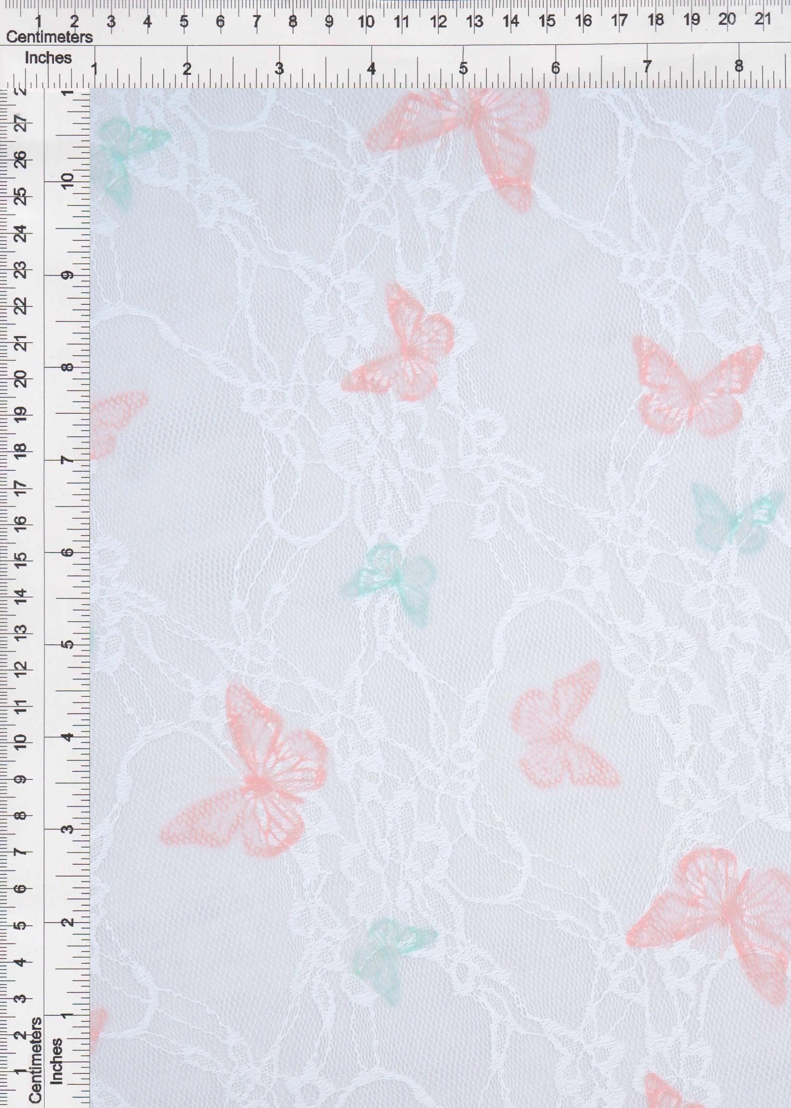 LACE1483-M11481 IVORY/PEACH BLOUSE BOTTOMS BUTTERFLY DIGITAL PRINT DRESS LACE PANTS POLYESTER SKIRTS SPANDEX TOPS