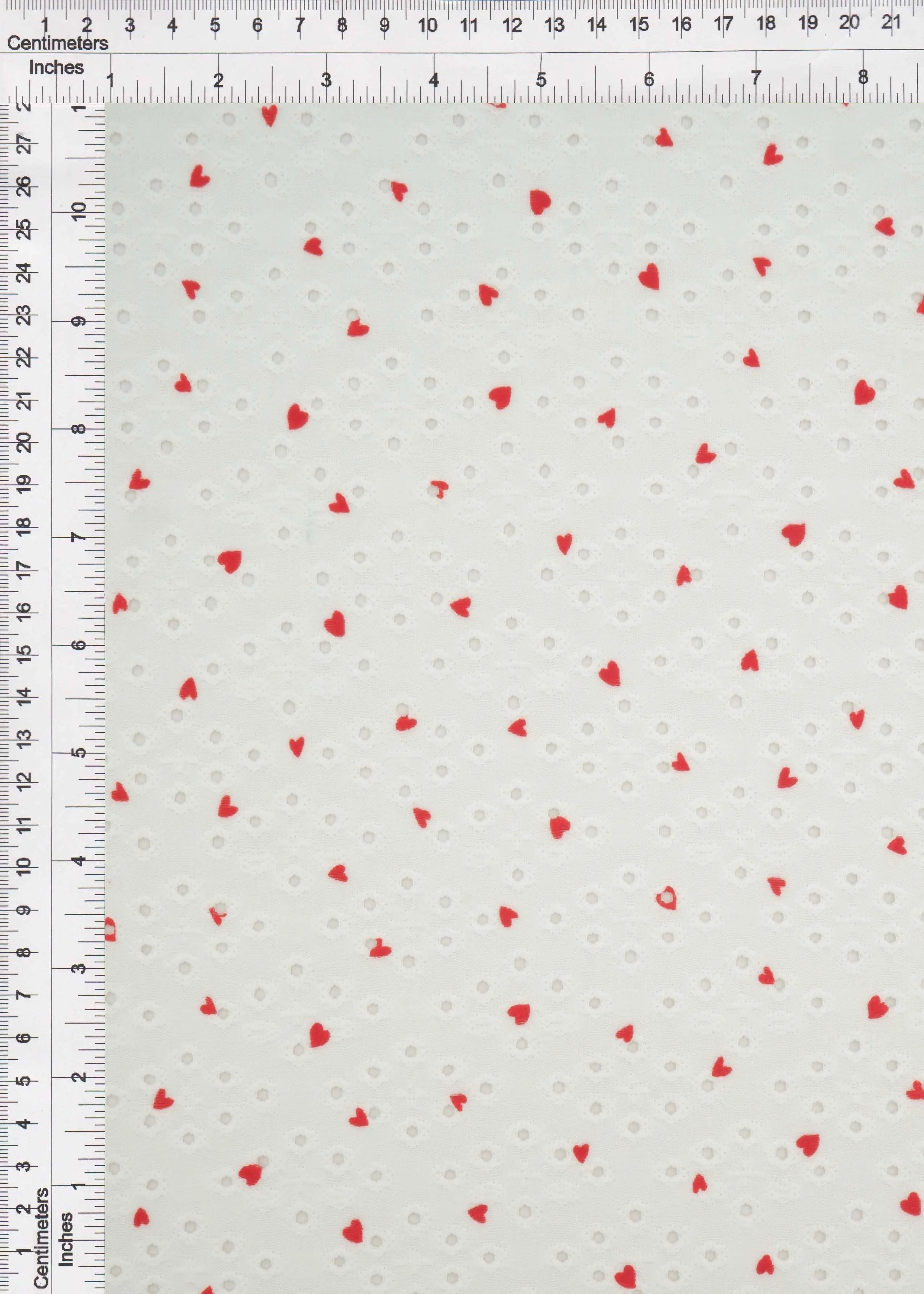 KNT4633-MS11496 IVORY/RED BLOUSE DRESS EYELET HEART IVORY JACQUARD KNIT POLYESTER PRINT RED SPANDEX STRETCH TOPS