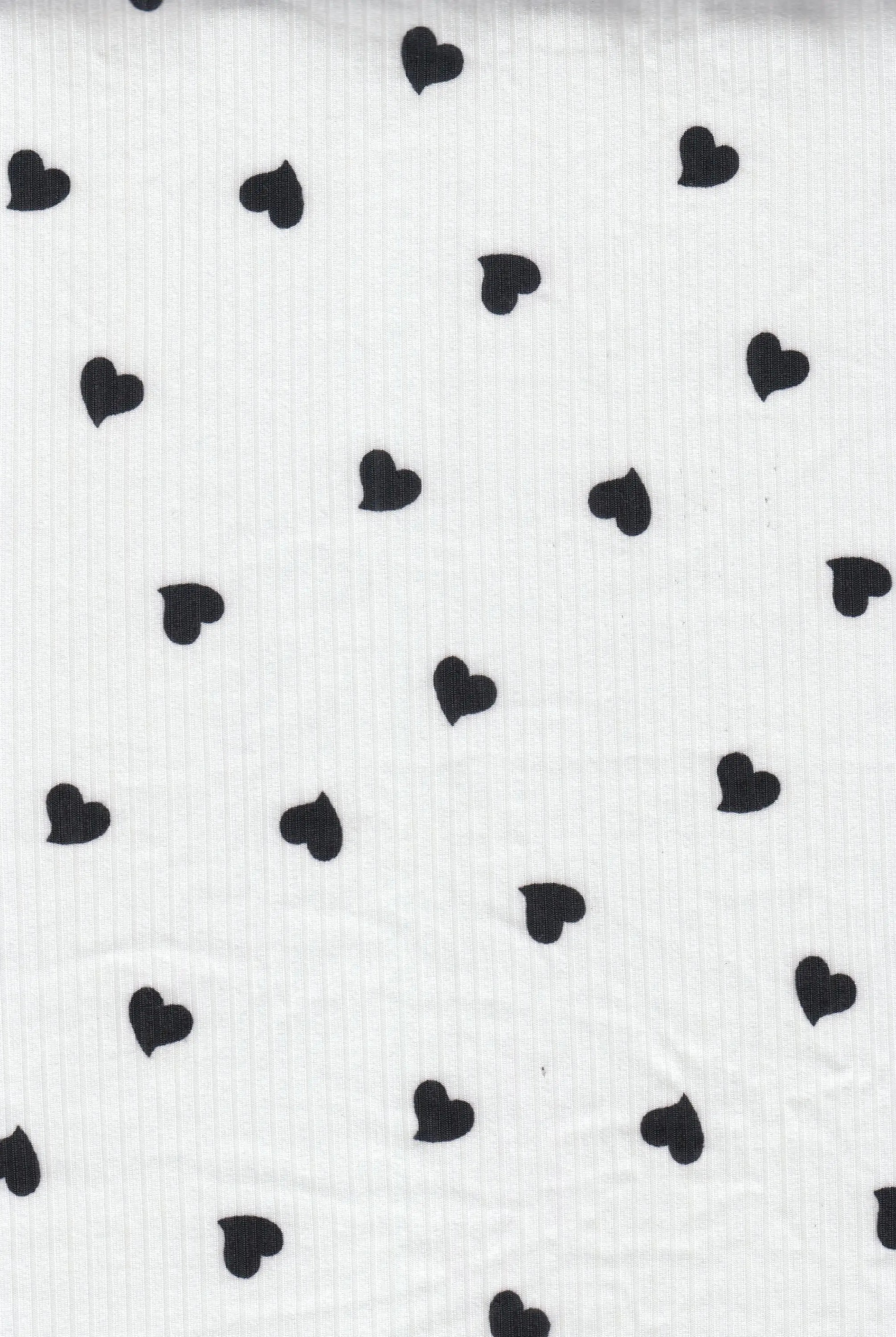 KNT3422-Q10913 IVORY/BLACK BIKER SHORTS BODYSUIT CAMI DRESS HEART KNIT PANTS POLYESTER PRINT RIBBED 4X2 SKIRTS SPANDEX STRETCH TOPS