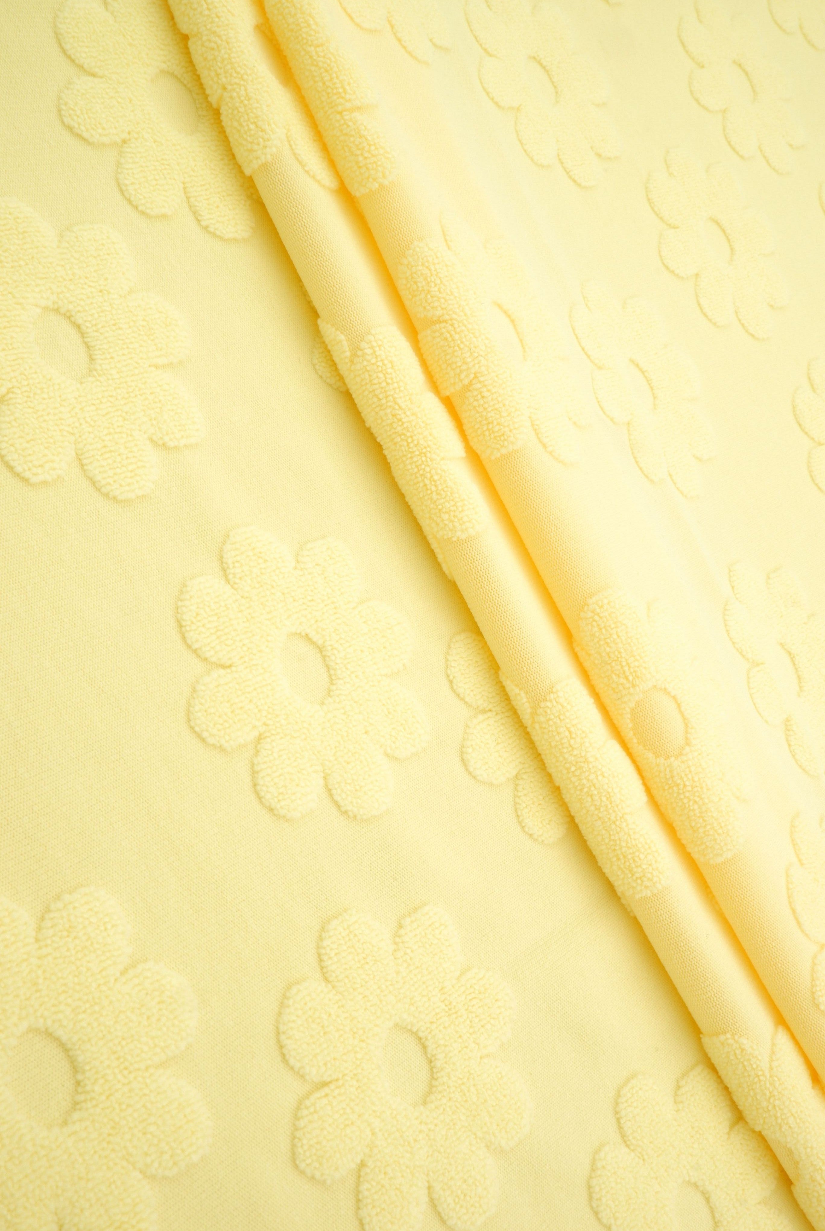 JACQ-4480 YELLOW LT. BOTTOMS DAISY FLOWER DRESS GEOMETRIC JACQUARD KNIT LIVERPOOL OUTERWEAR PANTS POLYESTER SKIRTS SOLID SPANDEX STRETCH SWEATER TOPS