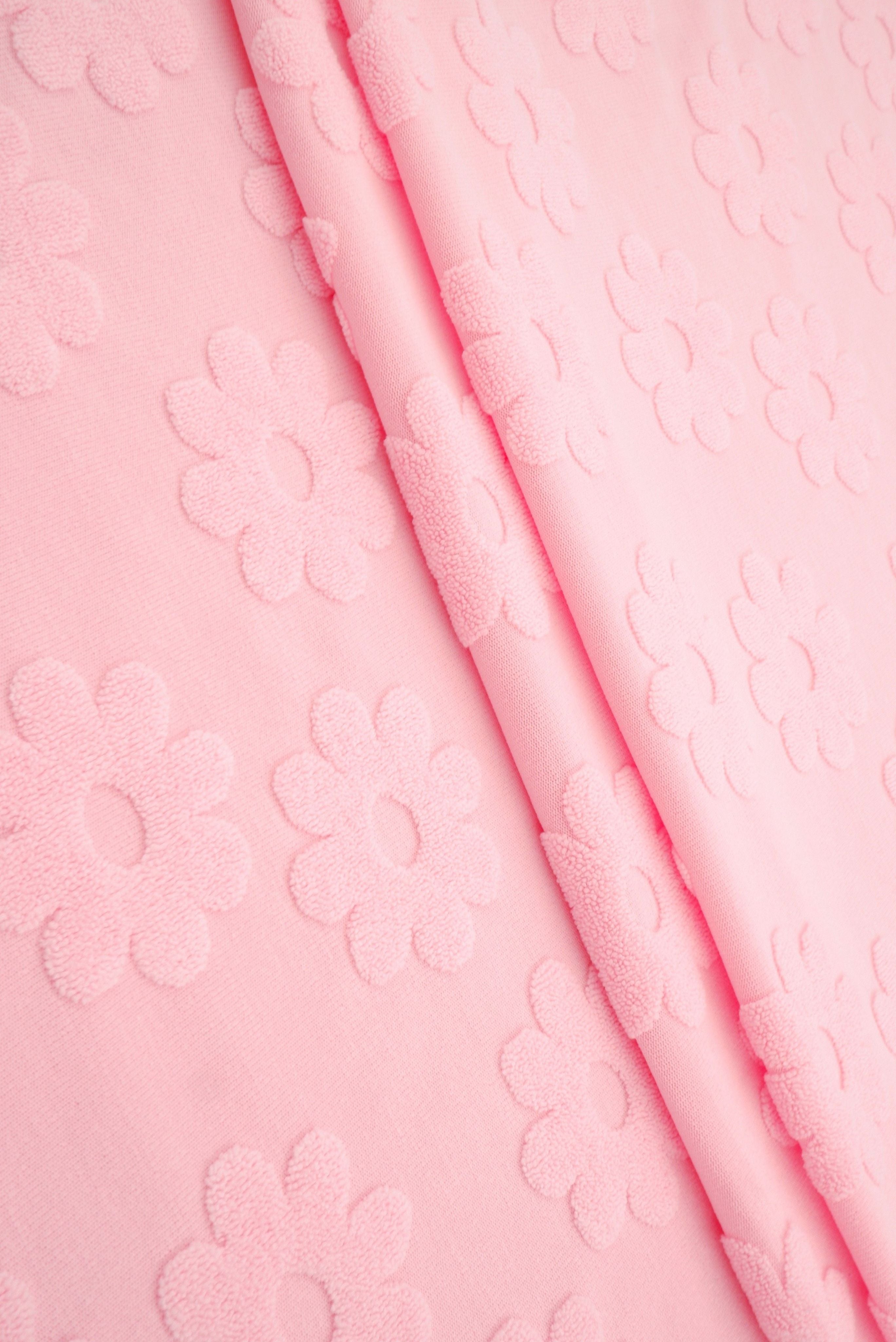 JACQ-4480 PINK NEW BOTTOMS DAISY FLOWER DRESS GEOMETRIC JACQUARD KNIT LIVERPOOL OUTERWEAR PANTS POLYESTER SKIRTS SOLID SPANDEX STRETCH SWEATER TOPS