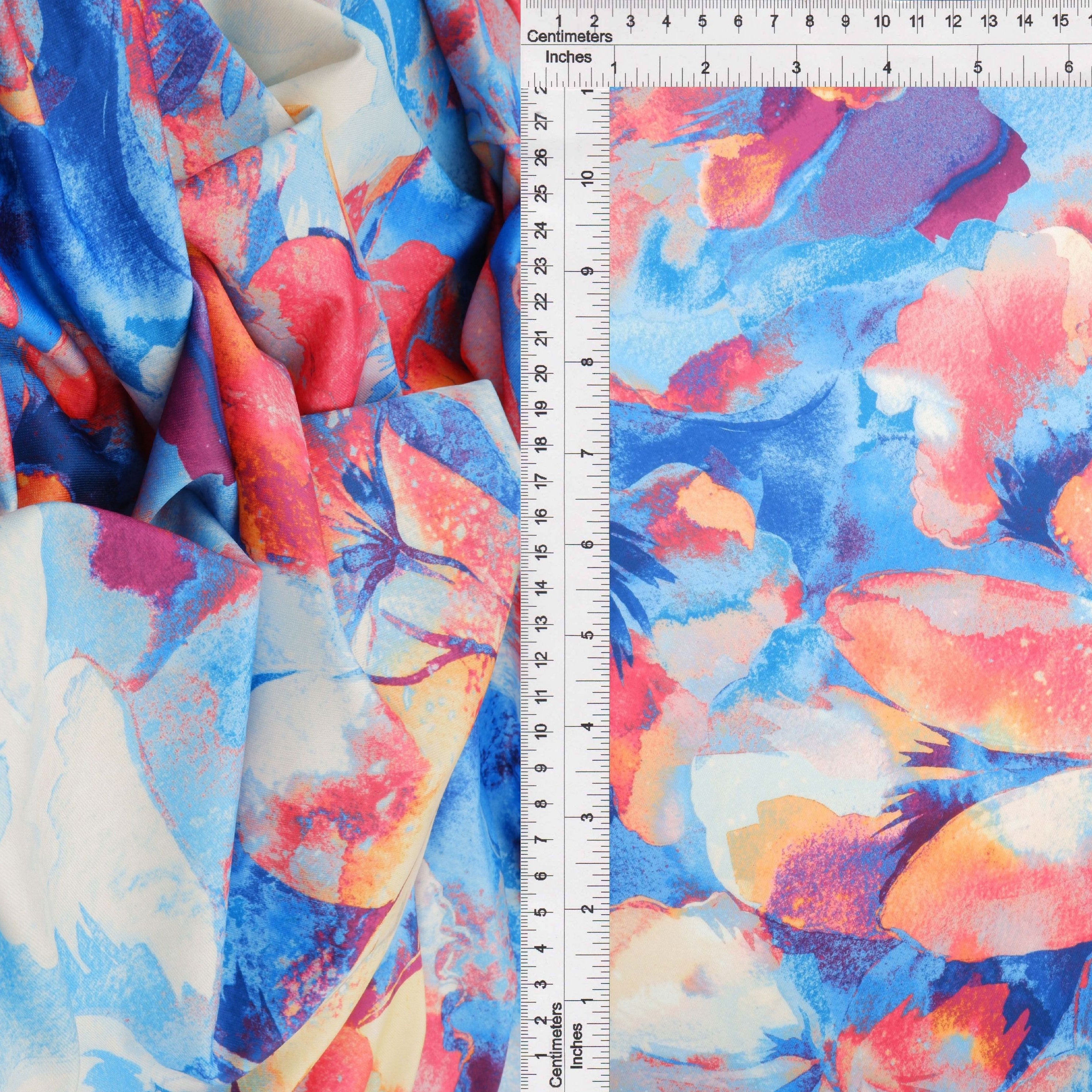 KNT4498-M11516D BLUE LT. BIG FLOWER DIGITAL PRINT DRESS DTY KNIT PANTS POLYESTER SKIRTS SPANDEX TOPS