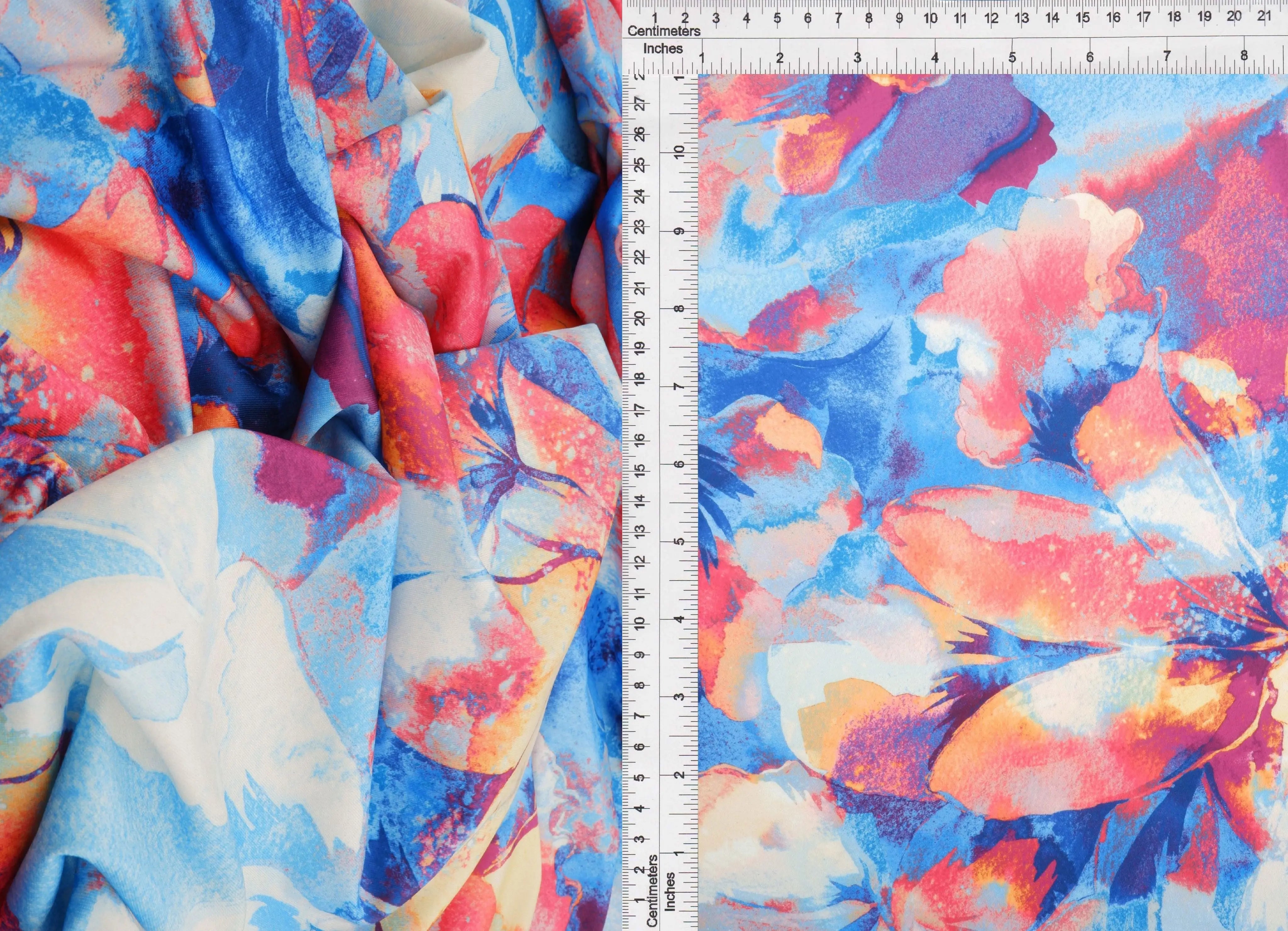 KNT4498-M11516D BLUE LT. BIG FLOWER DIGITAL PRINT DRESS DTY KNIT PANTS POLYESTER SKIRTS SPANDEX TOPS