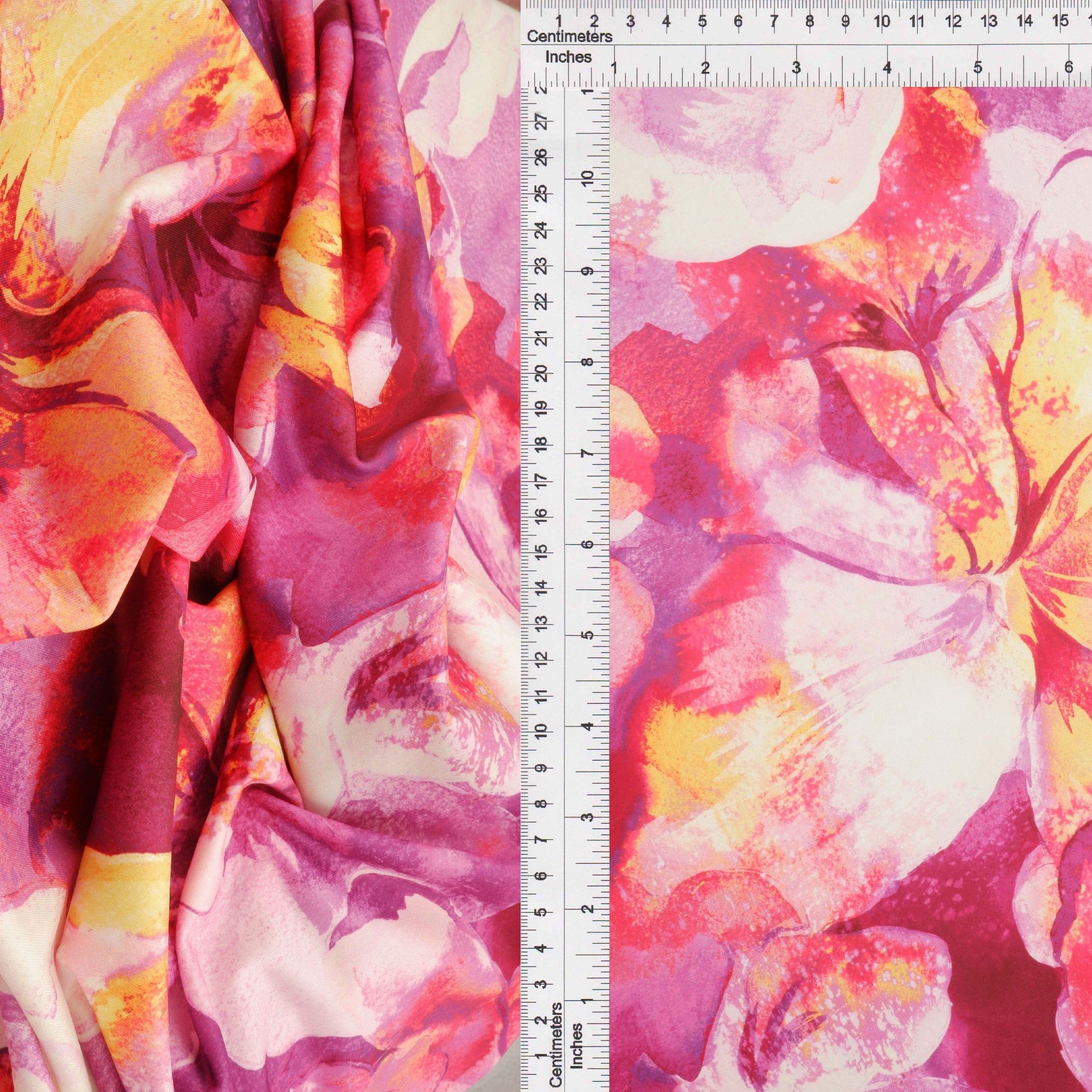 KNT4498-M11516D FUCHSIA BIG FLOWER DIGITAL PRINT DRESS DTY KNIT PANTS POLYESTER SKIRTS SPANDEX TOPS