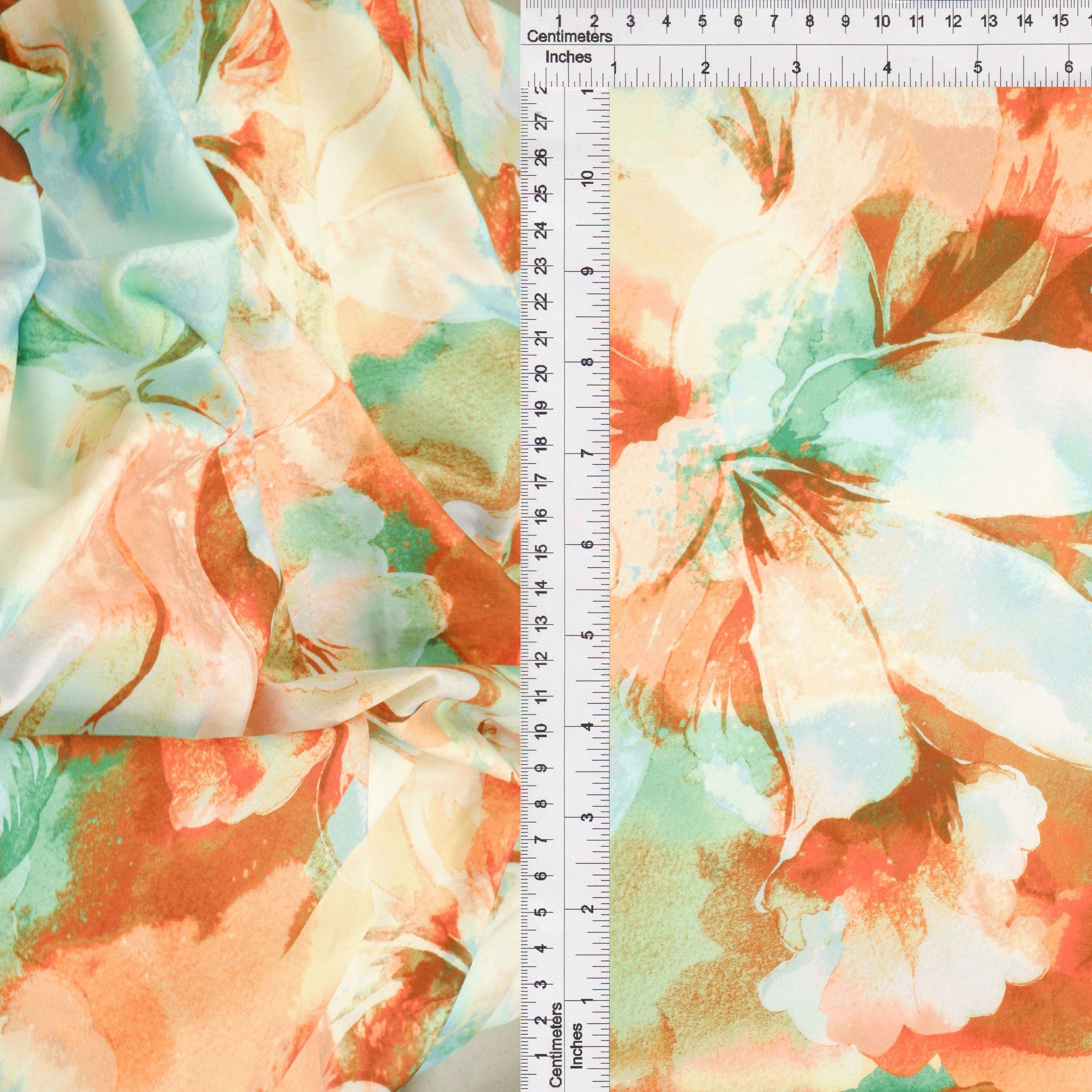KNT4498-M11516D BROWN/MINT BIG FLOWER DIGITAL PRINT DRESS DTY KNIT PANTS POLYESTER SKIRTS SPANDEX TOPS