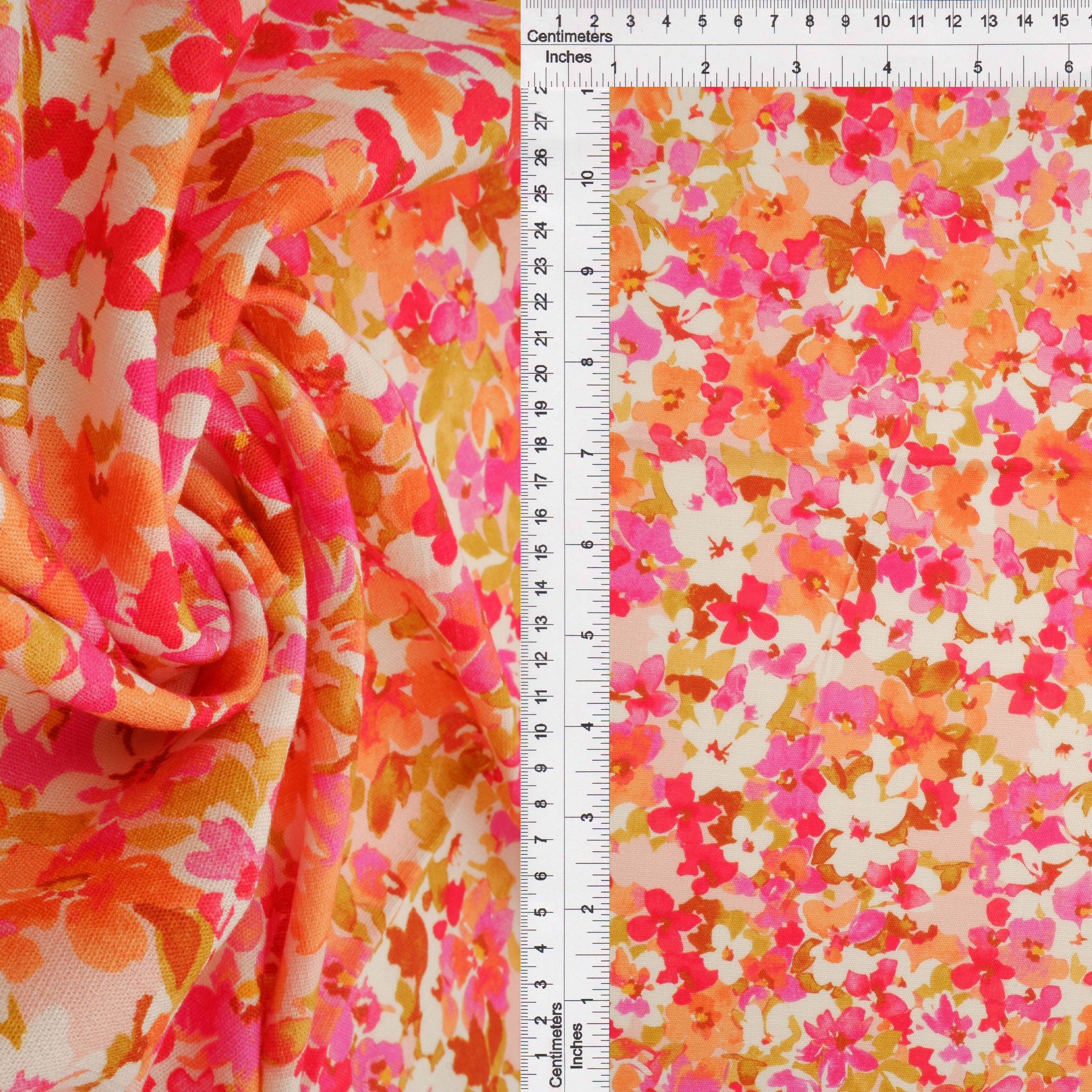 LIN4650-M11475D RED MULTI BLOUSE CAMI DIGITAL PRINT DRESS FLORAL FLOWER LINEN PANTS RAYON SKIRTS TOPS WOVEN