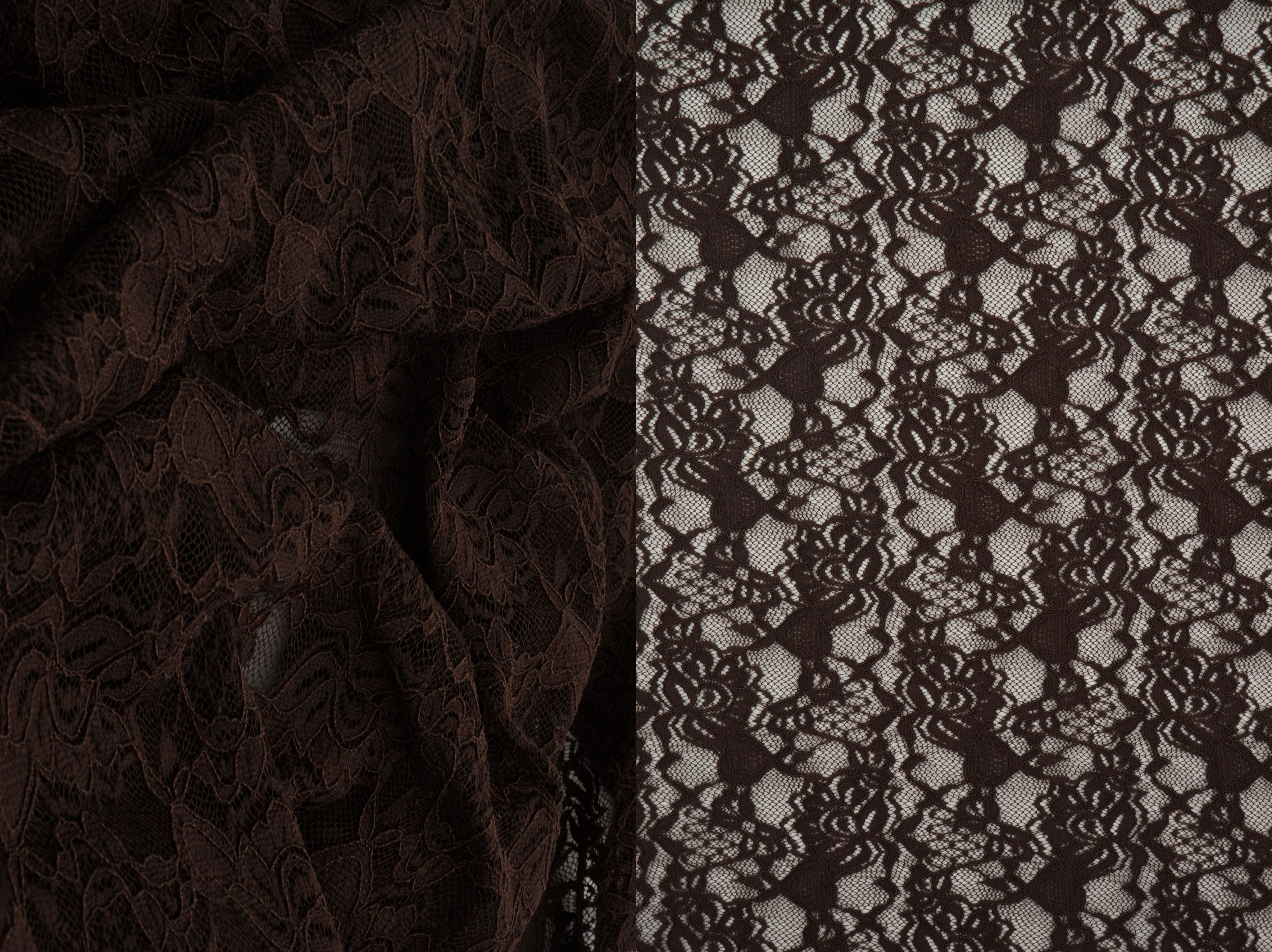 LACE4478 BROWN DK BLOUSE BODYSUIT BOTTOMS CAMI DRESS FLORAL LACE LOUNGEWEAR POLYESTER SOLID SPANDEX T-SHIRT TOPS TUNICS