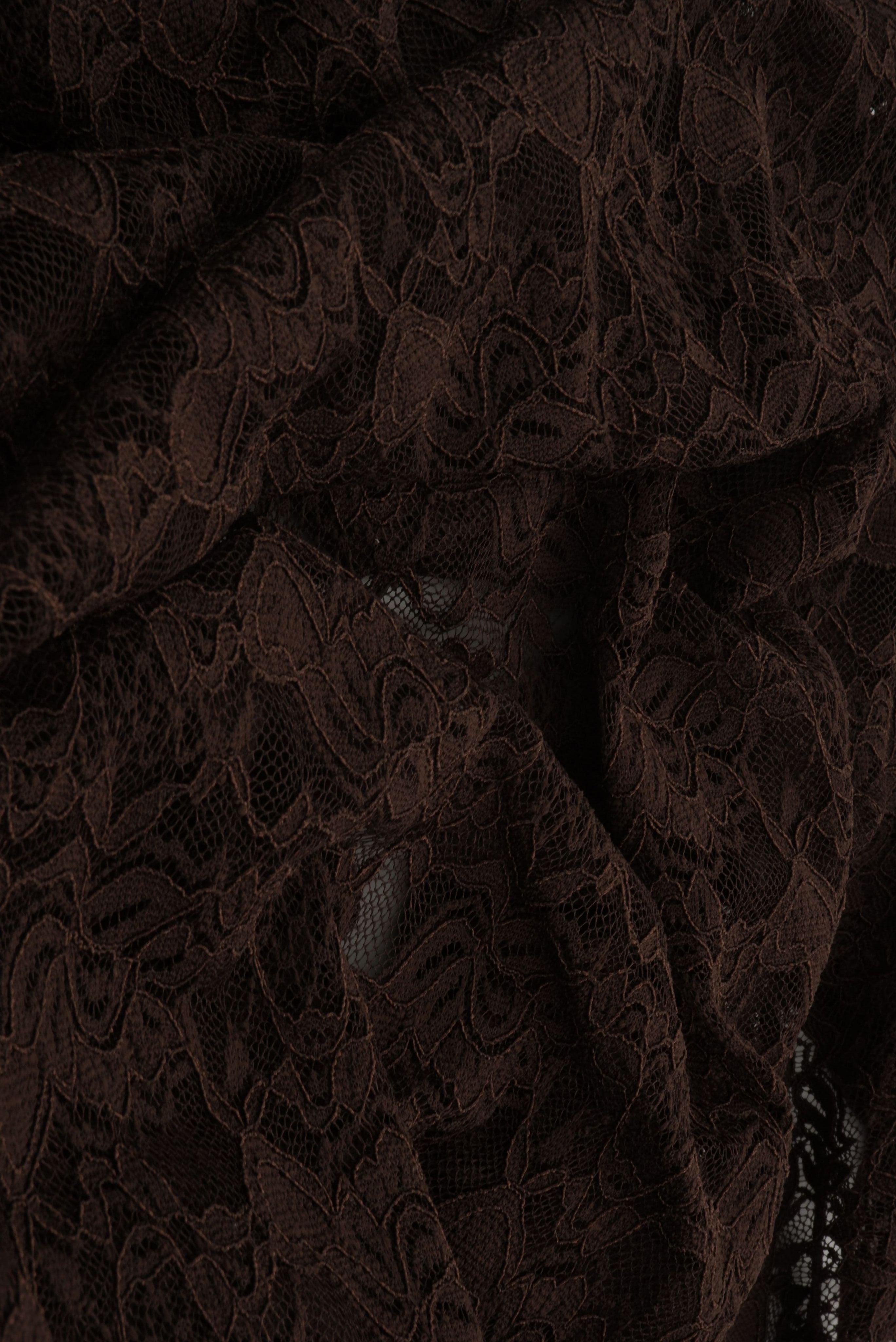 LACE4478 BROWN DK BLOUSE BODYSUIT BOTTOMS CAMI DRESS FLORAL LACE LOUNGEWEAR POLYESTER SOLID SPANDEX T-SHIRT TOPS TUNICS