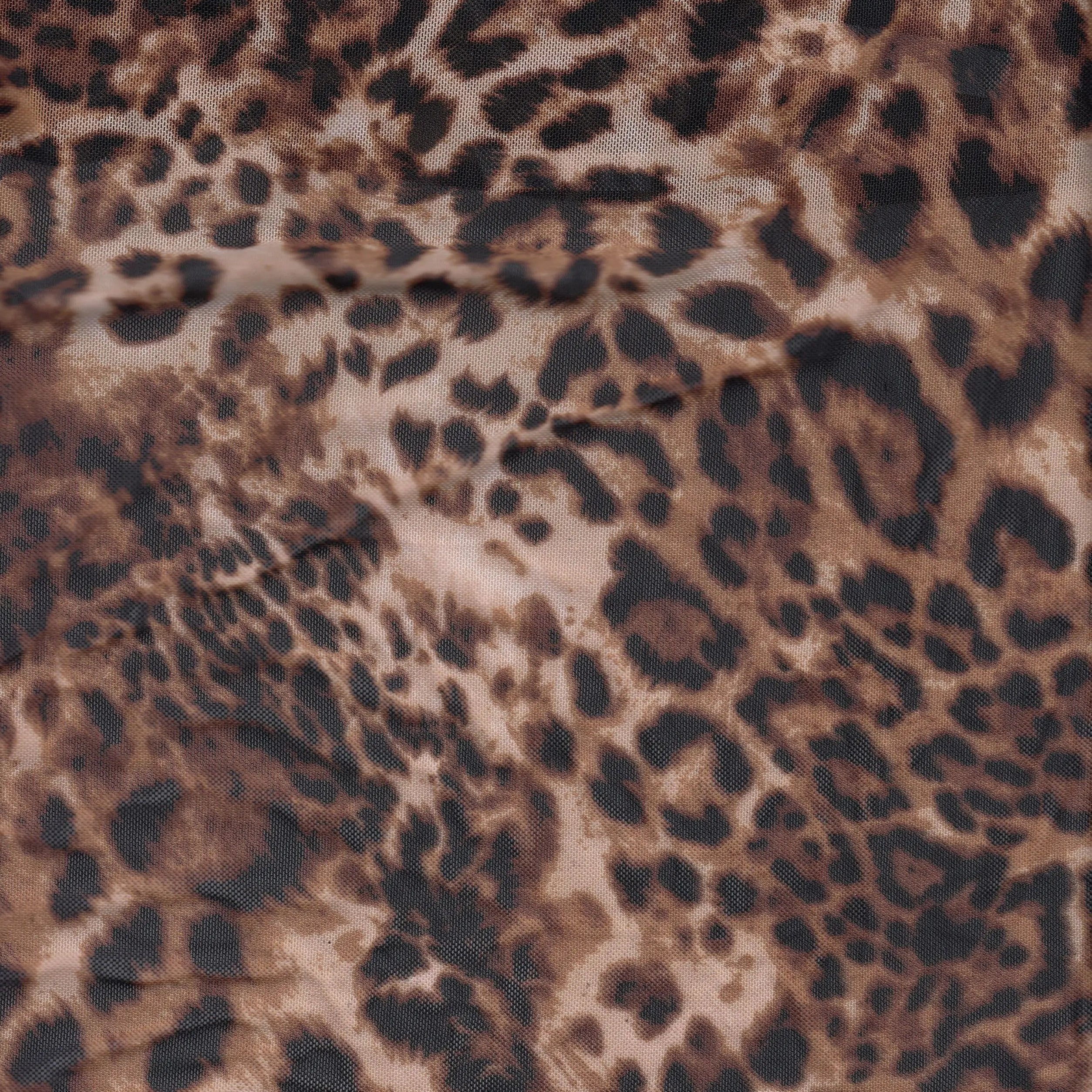 MESH-DU536 COCO/BROWN ANIMAL BLOUSE BODYSUIT CAMI FLOCKING LOUNGEWEAR MESH POLYESTER PRINT SPANDEX STRETCH TOPS TUNICS