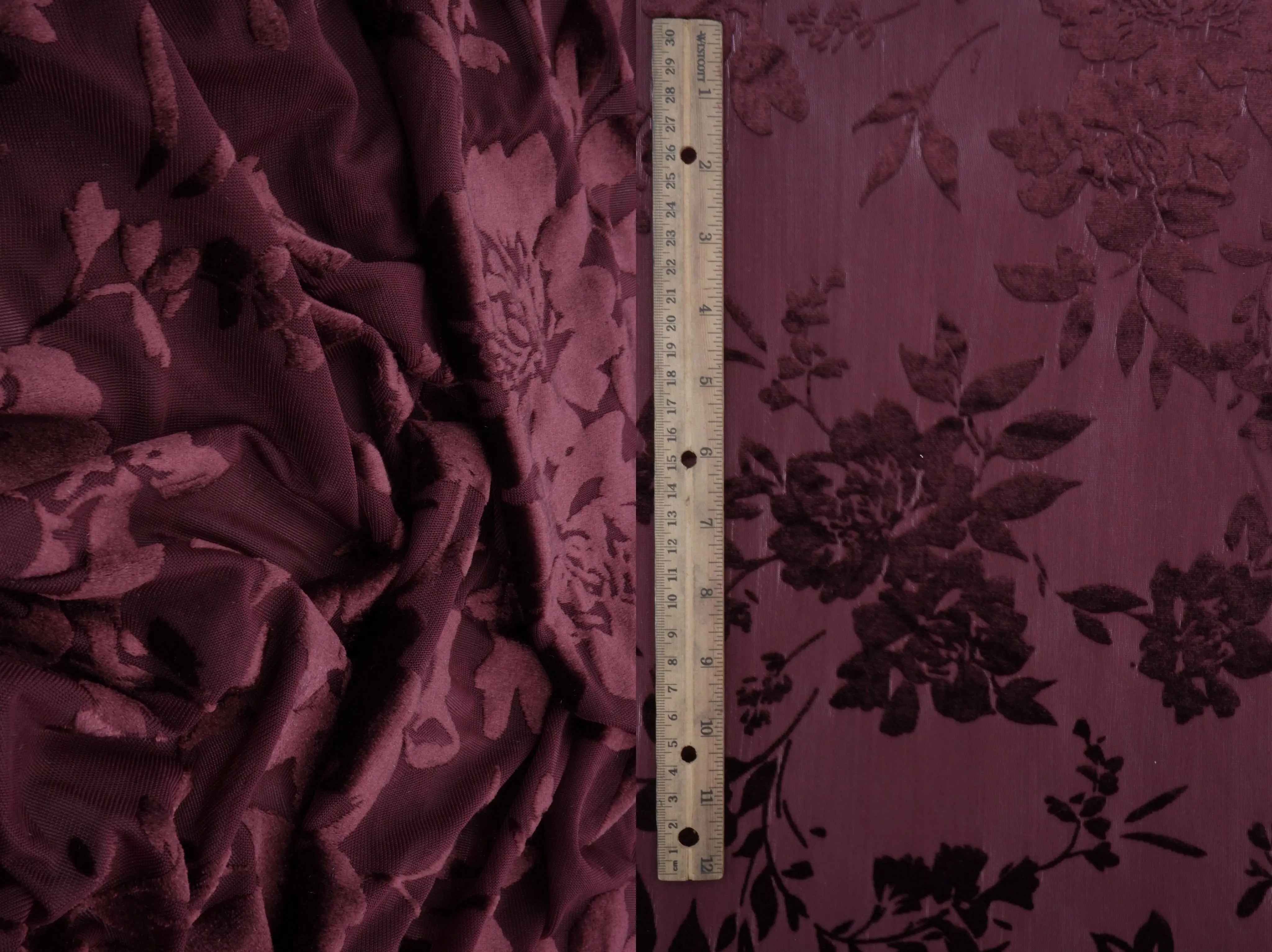 KNT3869-MS11375 BURGUNDY BLOUSE BODYSUIT BOTTOMS BURNOUT CAMI DRESS FLORAL KNIT NYLON PANTS POLYESTER PRINT-B SPANDEX STRETCH TOPS TUNICS