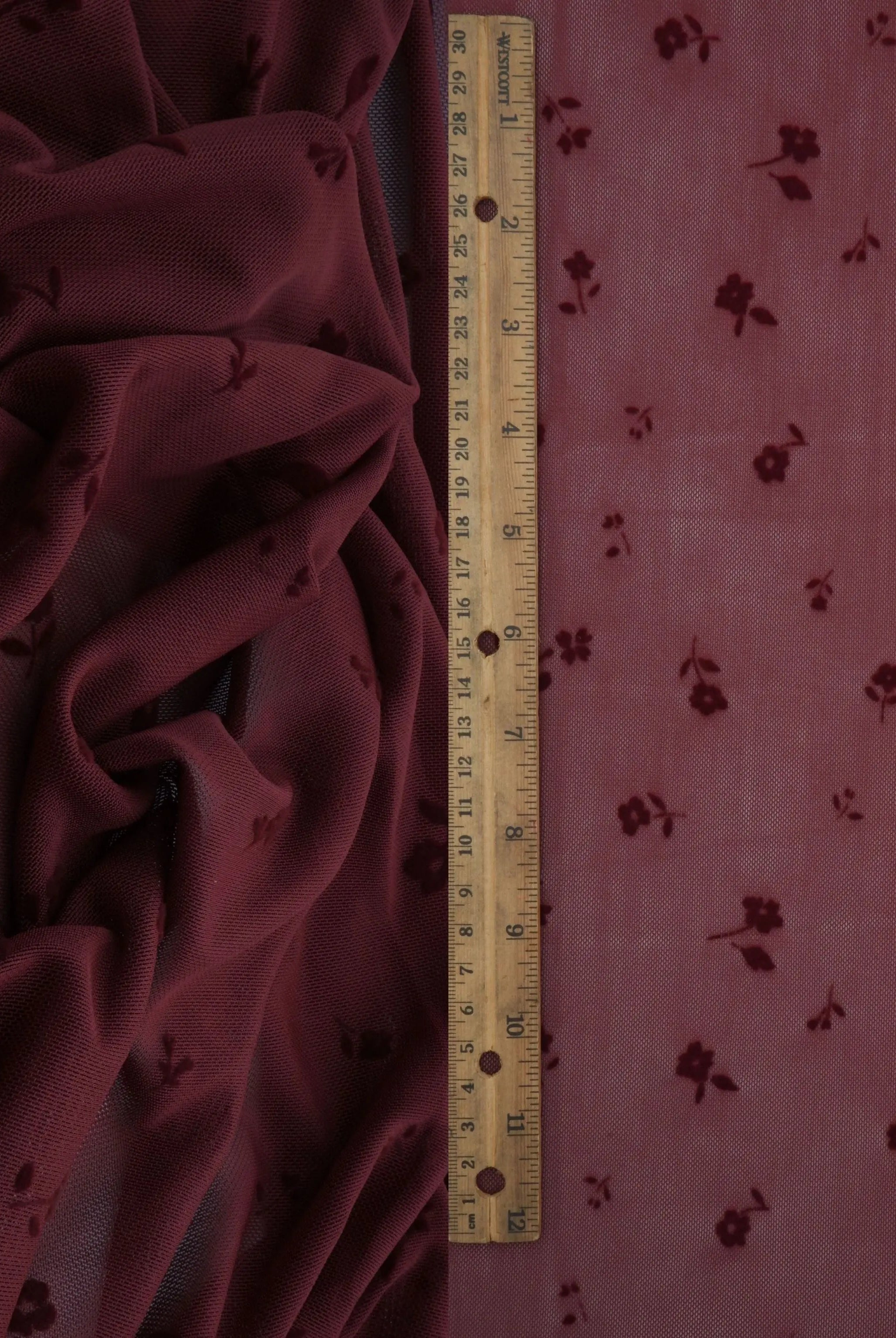 FLOCK-MS11279 BURGUNDY BLOUSE CAMI FLOCKING FLORAL LOUNGEWEAR MESH POLYESTER SKIRTS SOLID SPANDEX STRETCH TOPS